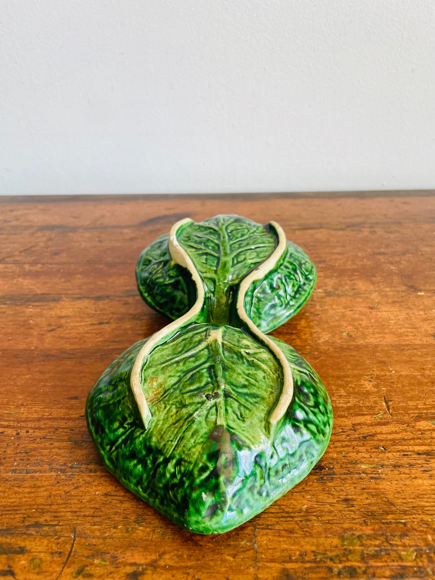 Vintage Cabbageware Cabbage Leaf Divided Double Bowl Dish - Trinkets, Jewellery, Serving, Etc.