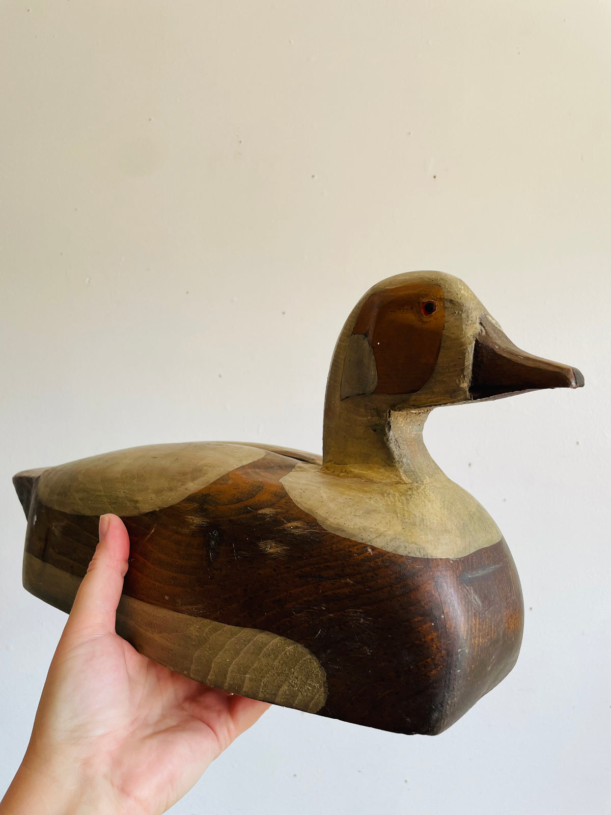 Vintage 1983 Hand-Carved & Painted Wood Duck Decoy Statue - Signed Ron Finbow