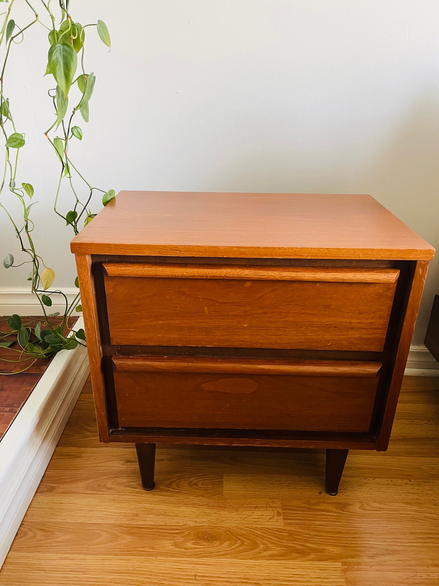 Mid-Century Modern Walnut Wood Nightstand Tables - Set of 2 - Stamped September 1966 - PICK-UP ONLY