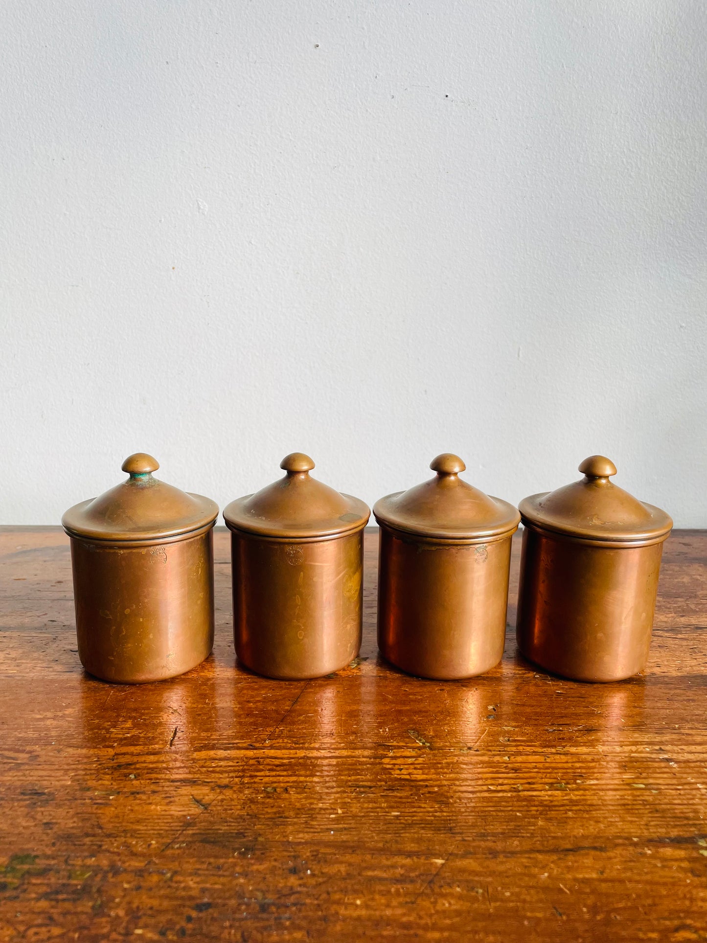 Vintage Collection of Douro B & M Mini Copper Canister Jars with Knob Handle Lids - Set of 4 - Made in Portugal