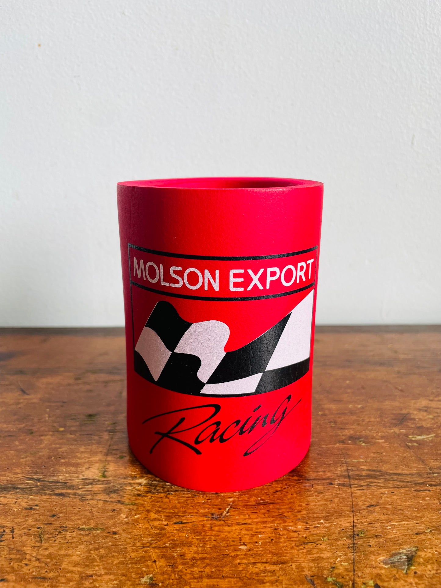 Vintage Molson Export Racing Red Drink Sleeve Cozy / Koozie - Insulated Can Holder - Arctic Kup Brand Made in Canada