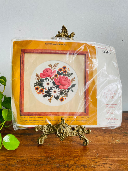 Vintage Brand New 1981 The Creative Circle No. 0610 Classic Bouquet Needlepoint Embroidery Kit - Designed by Eugenia Parfionow - 13" x 13"