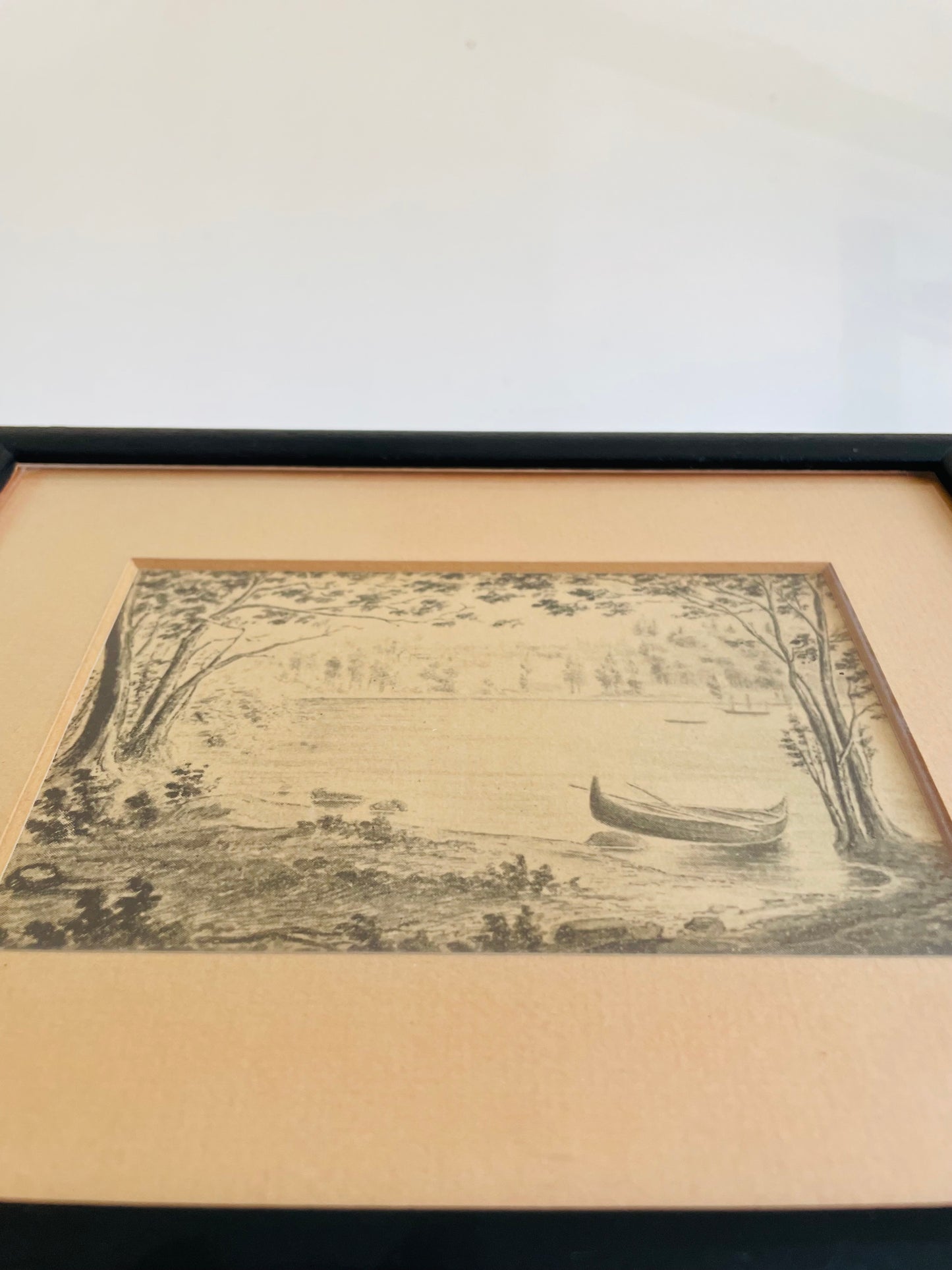 Vintage Print Picture of Canoe in Lake "Blythe from the Opposite Shore" From the Original Anne Langton Sketches Fenelon Falls Public Library Collection - Ontario, Canada