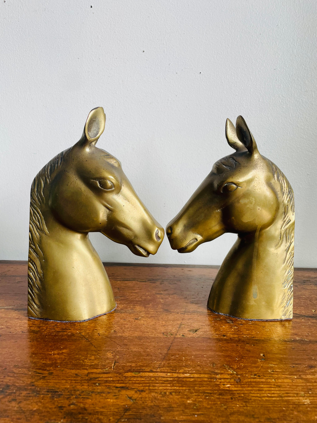 Vintage Very Solid & Heavy Brass Horse Head Bookends - Equestrian Decor - Set of 2