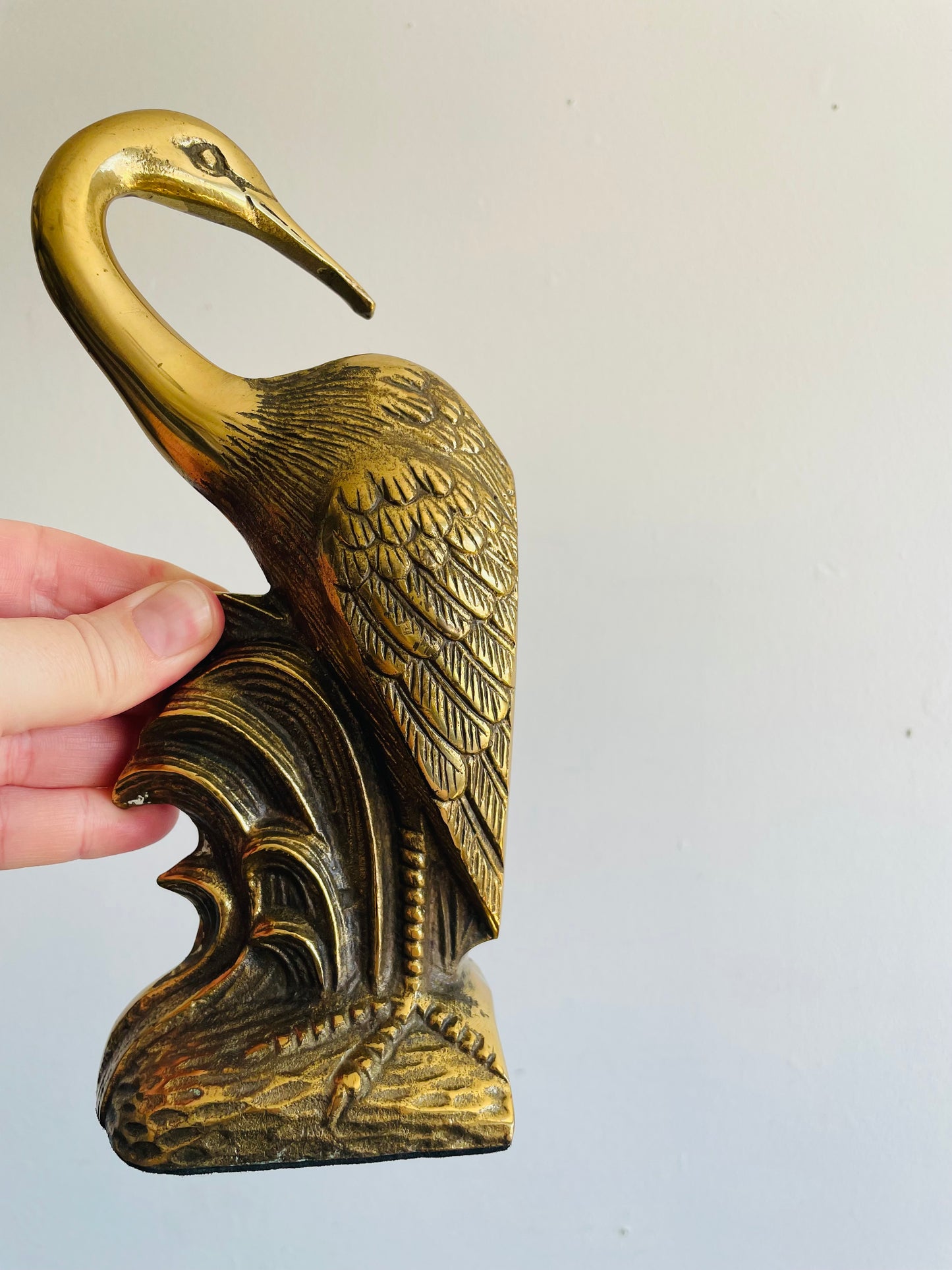 Solid Brass Heron or Crane Bird Bookends - Set of 2 - 1991 Made in Korea