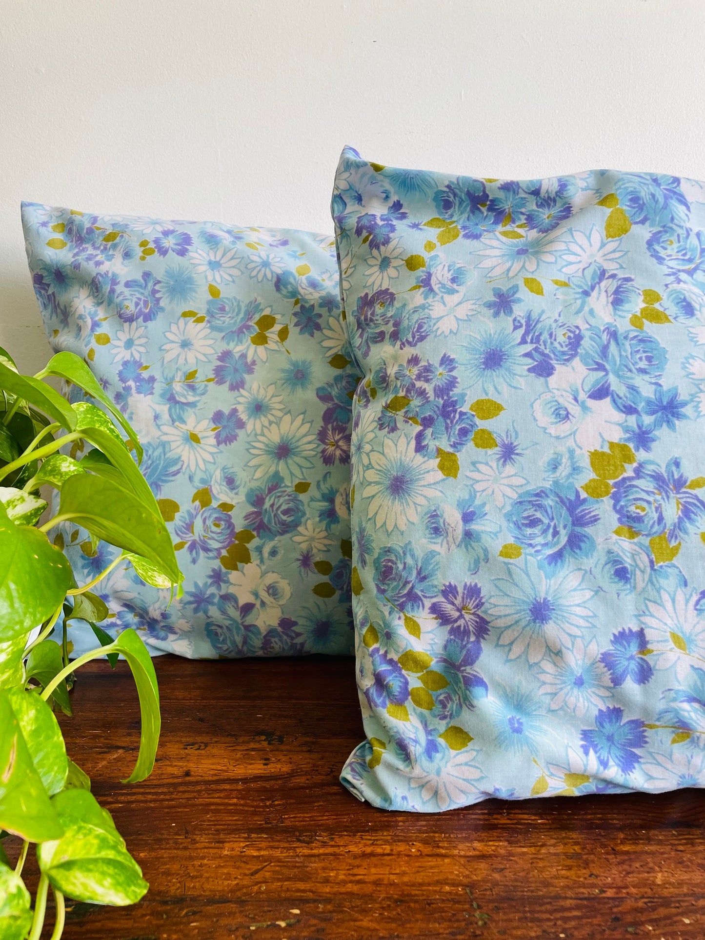 Blue & Purple Flower Pillowcases - Set of 2