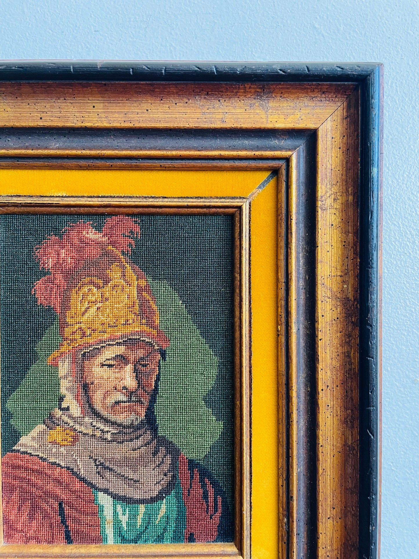 Vintage "The Man With The Golden Helmet" by Rembrandt Needlepoint Embroidery Picture