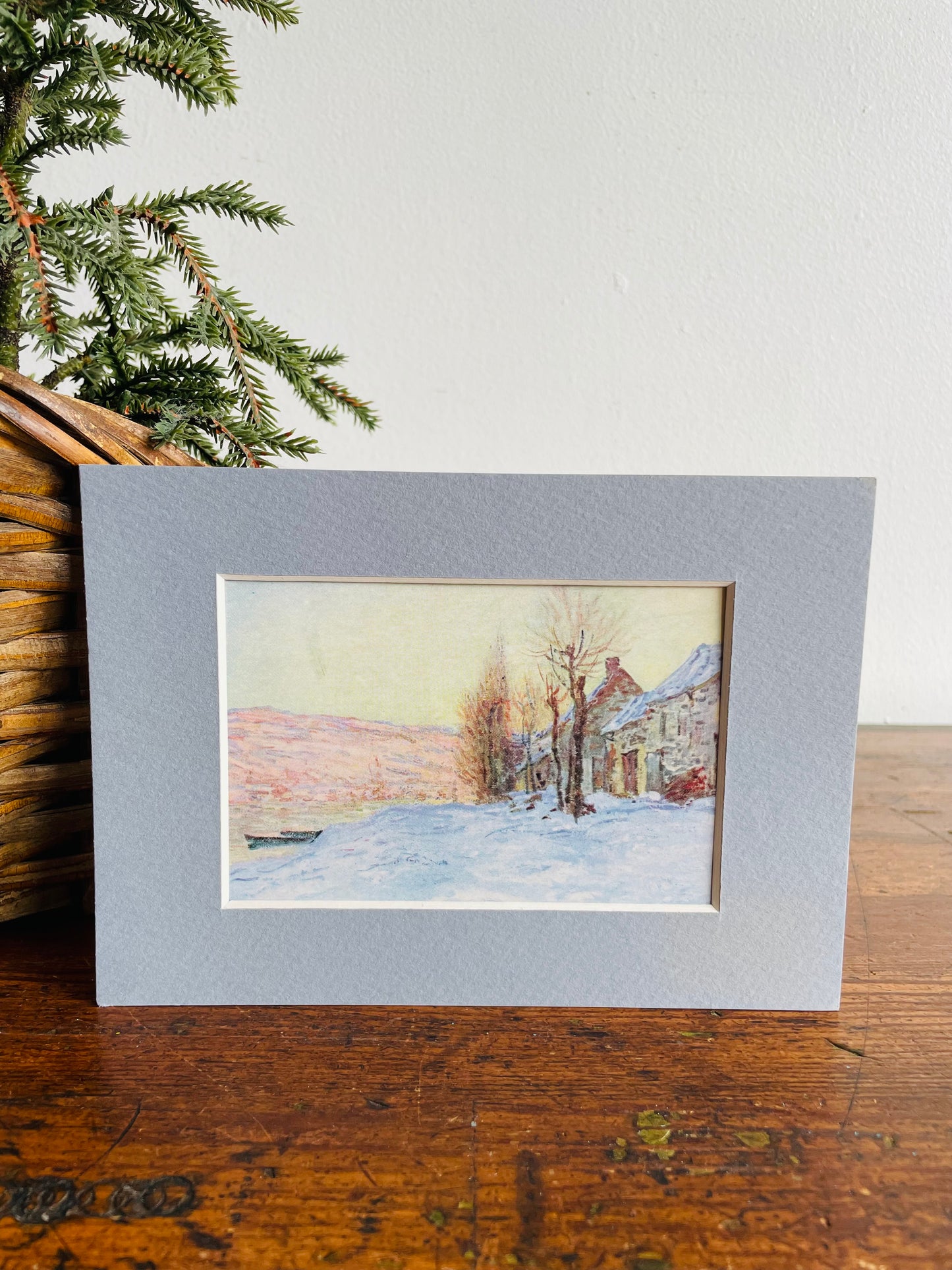 1964 Museum Postcard Print - Lavacourt Under Snow by Claude Monet - In Blue Mat for Framing