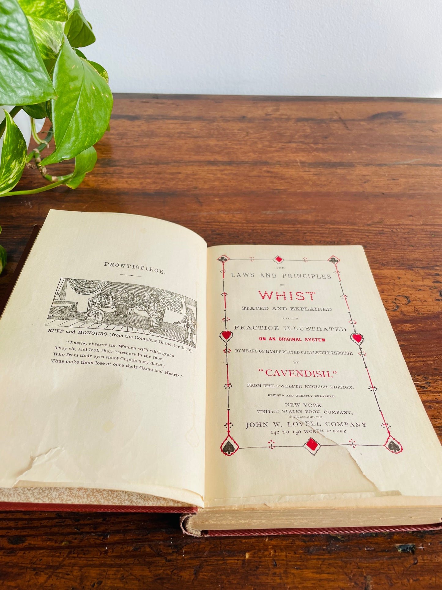 Antique Cavendish on Whist Hardcover Book - The Laws & Principles of Whist Stated, Explained & Illustrated (1870s) Twelfth Edition