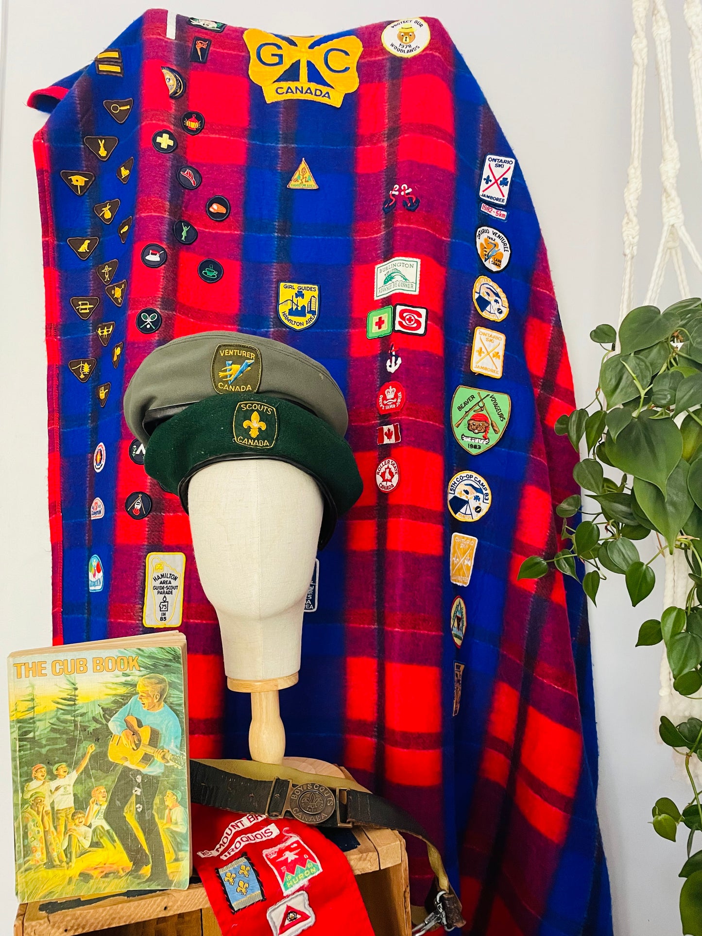 1960s Boy Scouts of Canada Red Merit Badge Sash with 7 Patches - 1st Mount Bruno Iroquois