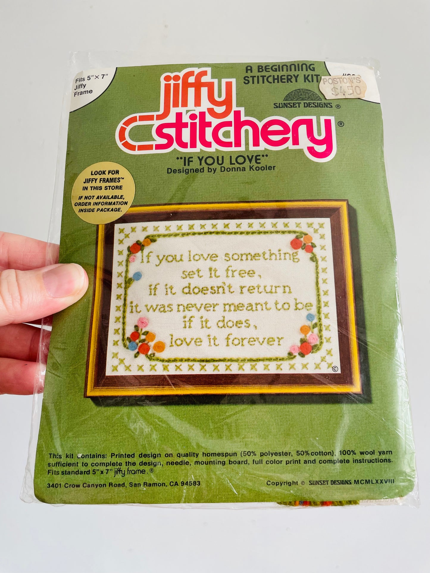 Vintage Brand New Jiffy Stitchery Sunset Designs No.639 "If You Love" Designed by Donna Kooler Needlepoint Embroidery Kit - Fits 5" x 7" Frame