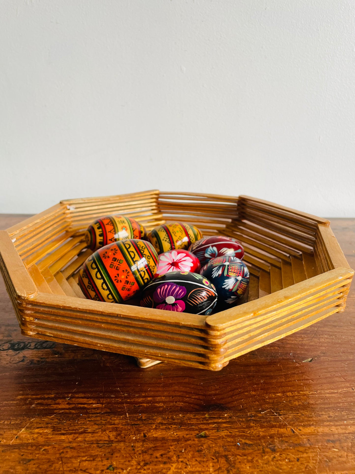 Hand Painted Wood Eggs with Various Designs - Set of 4