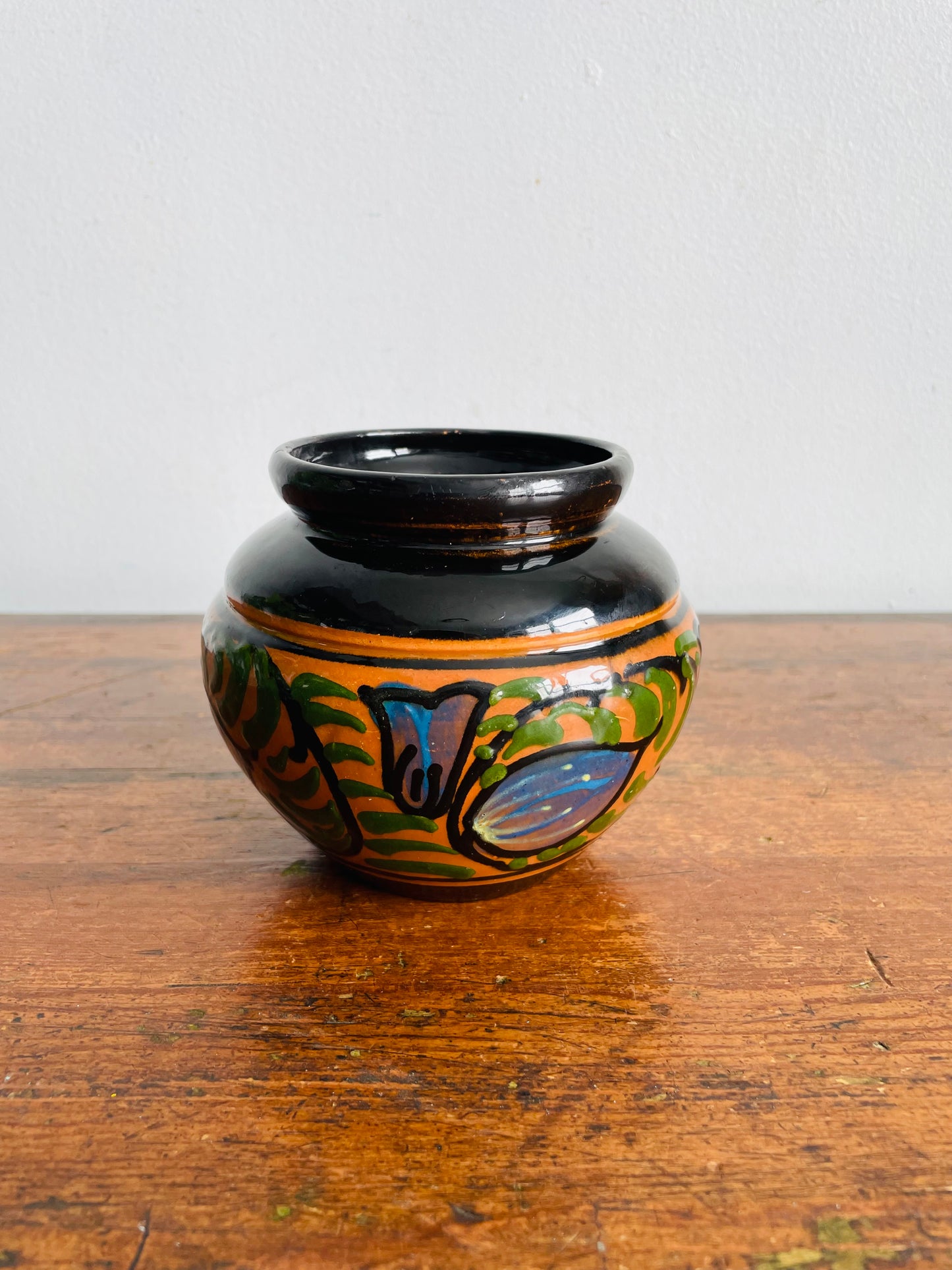 Antique / Possibly Vintage Carl Gebauer-Style Arts & Crafts Era Hand Painted German Floral Vase or Planter Pot - Made in Germany - Stamped