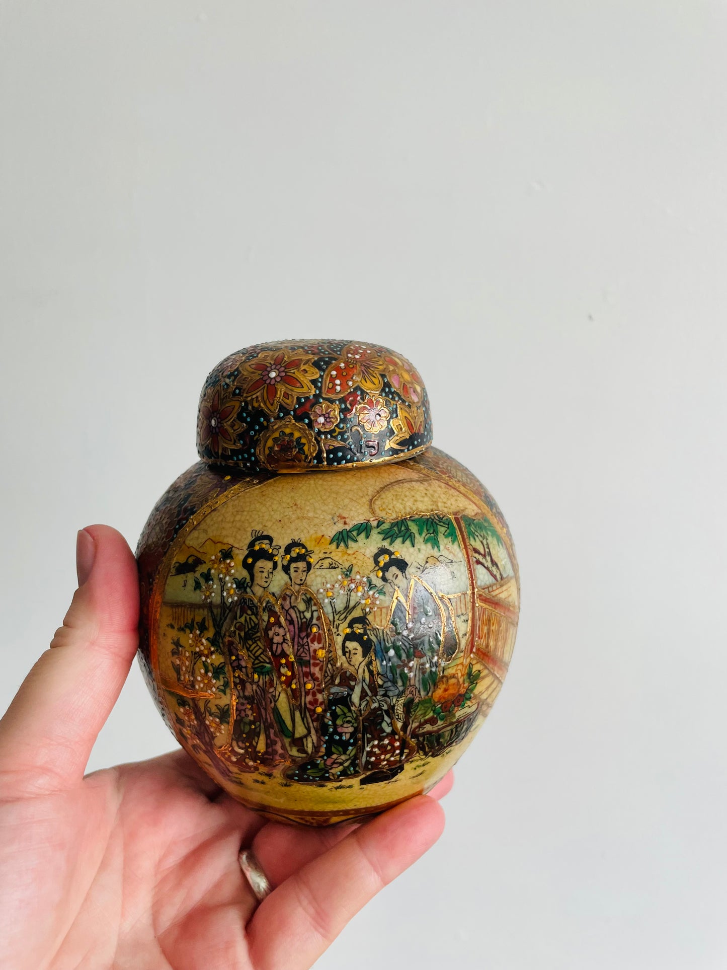 Gorgeous Japanese Satsuma Jar with Lid