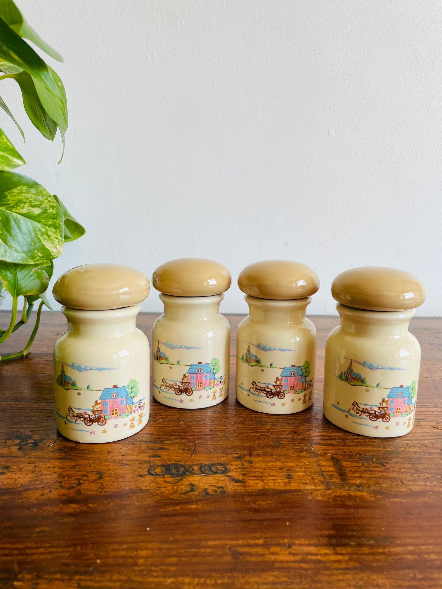 Heartland International Stoneware Spice Jars with Lids - Set of 4