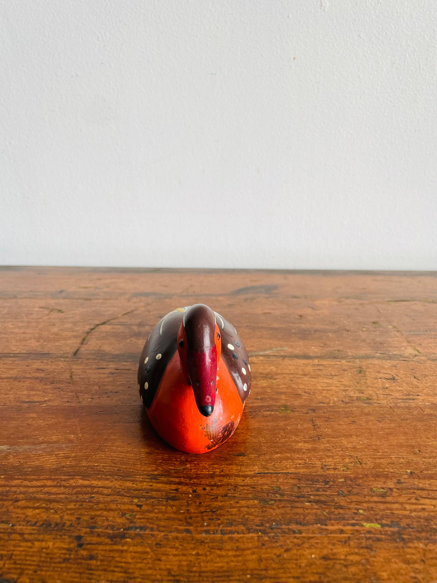 Vintage Small Wood Decoy Duck Figurine with Brightly Coloured Hand Painted Design
