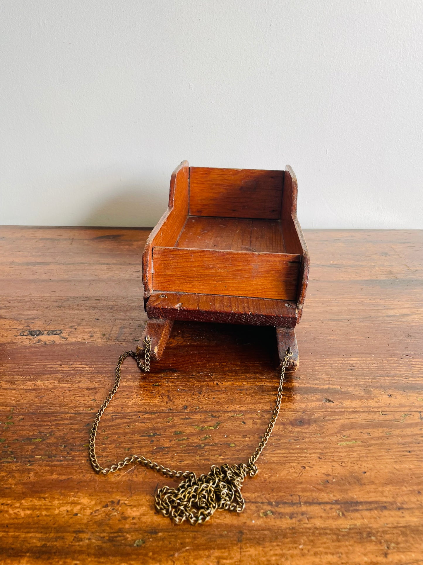 Adorable Doll Sized Wooden Sleigh with Brass Chain Rope - Makes a Great Centrepiece, Ornament Holder, Etc.!