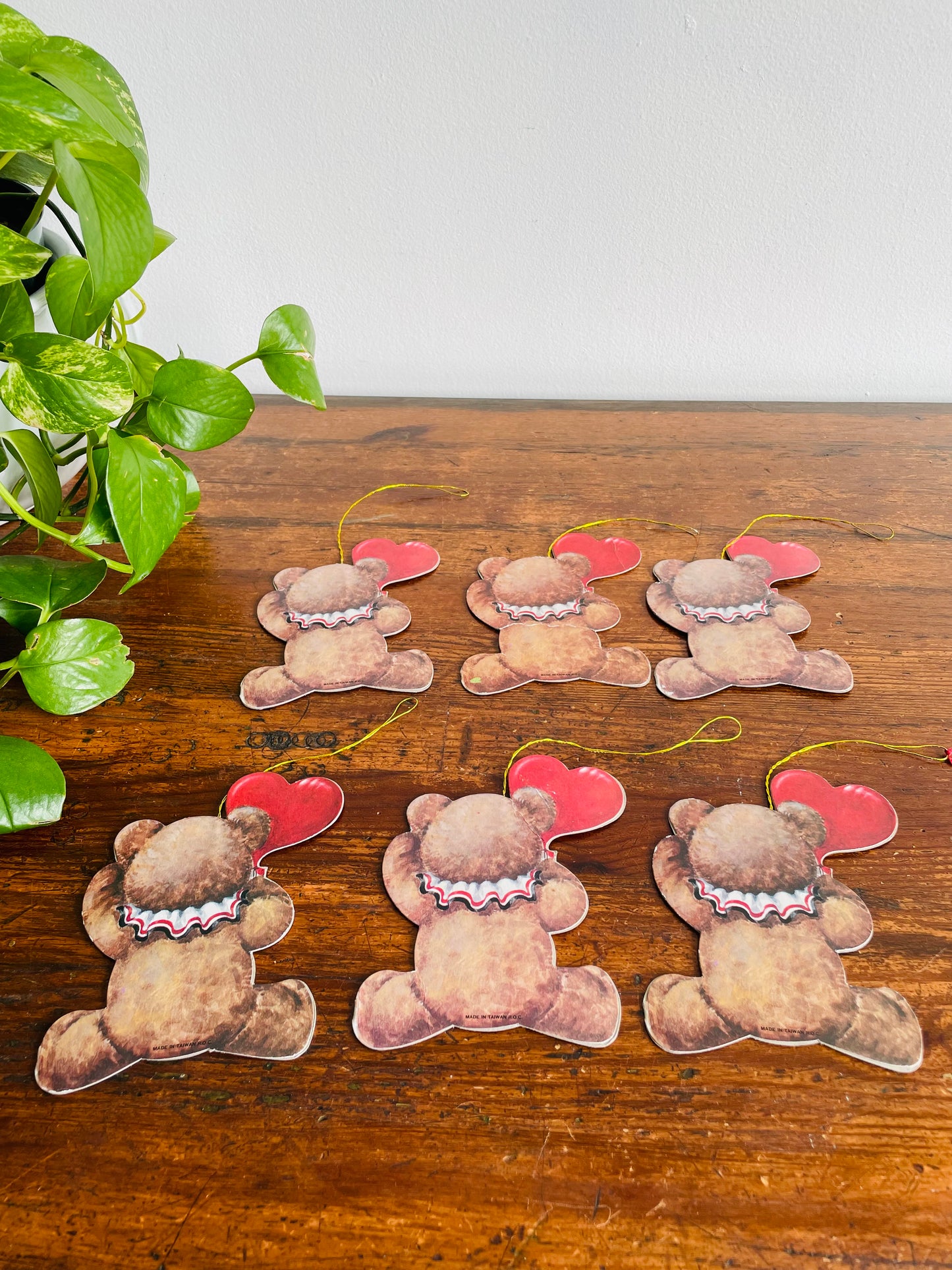 Adorable Cardboard Tags with Teddy Bears Holding Heart Balloons - Made in Taiwan - Set of 6