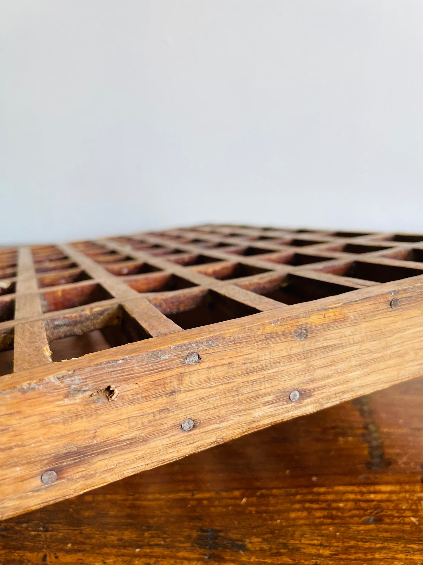 Antique 1900s Wood Heating Vent or Cold Air Return Grate - Architectural Salvage - Unique Wall Decor or Knickknack Curio Display Shelf! - 15" by 11" - Tuttle & Bailey MFG. Co. Bridgeburg, Ontario