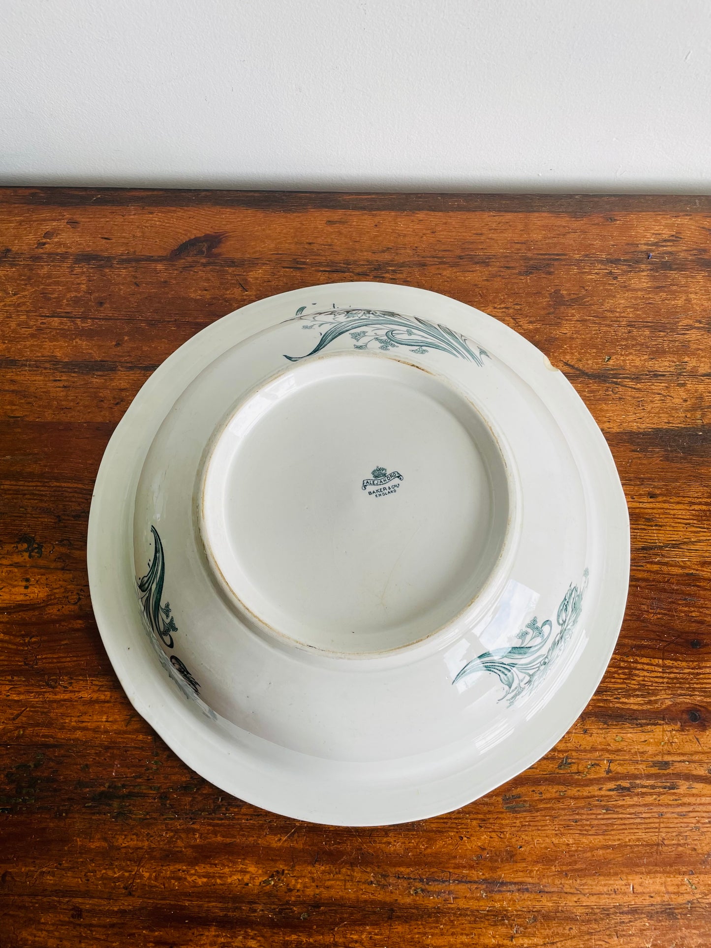 Alejandro Baker & Co. England Giant Ironstone Wash Basin Bowl with Blue Flower Pattern