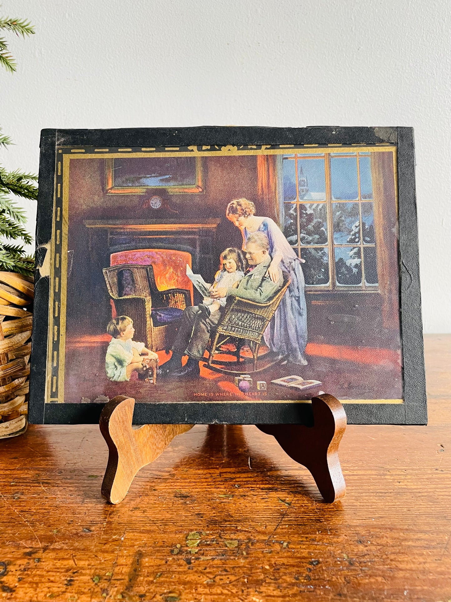 1920s / 1930s L. Goddard Print Picture in Glass - Home is Where the Heart Is