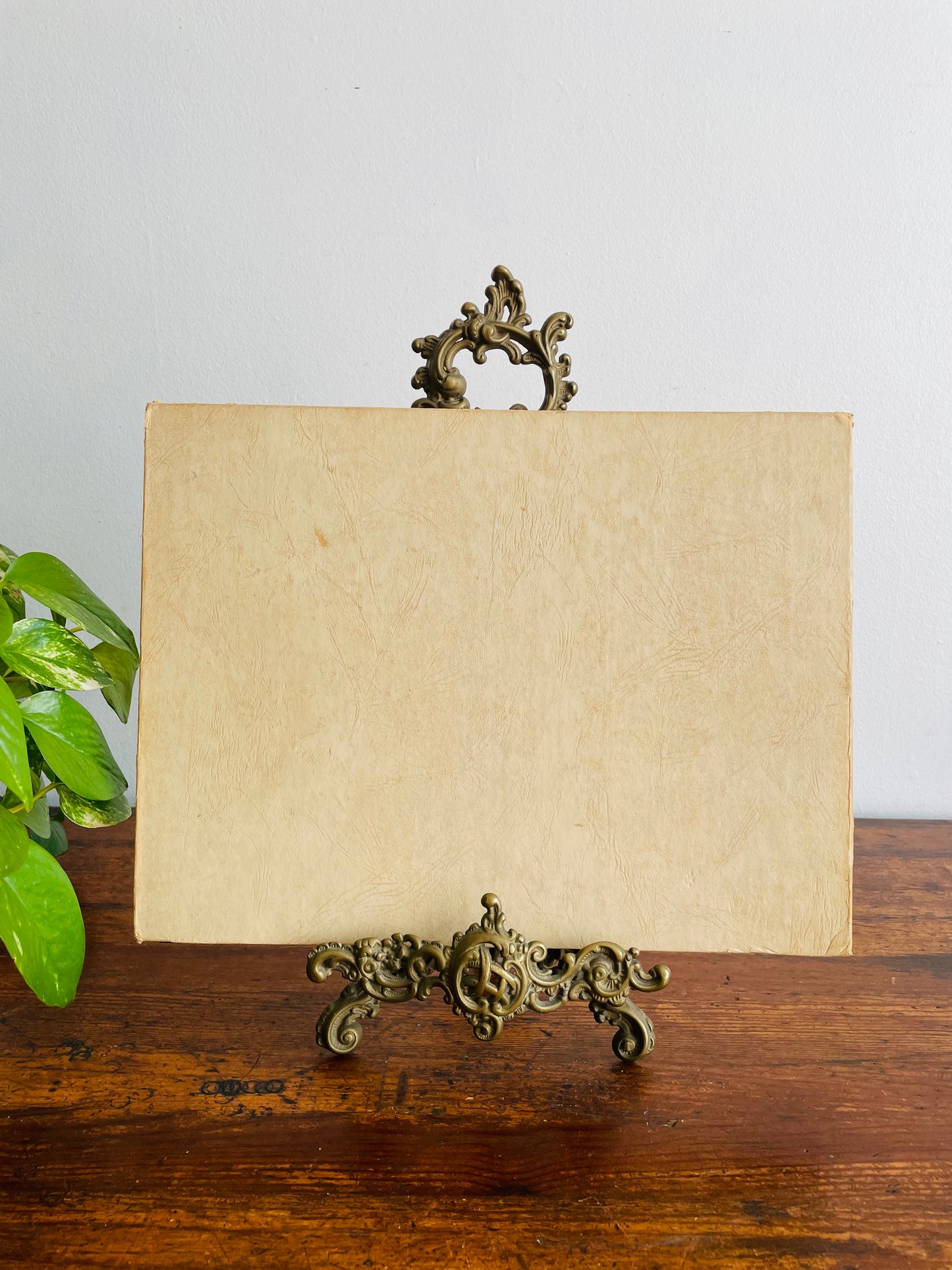 Antique Photo Album or Scrapbook - Cream with Embossed Design - Black Pages - Empty