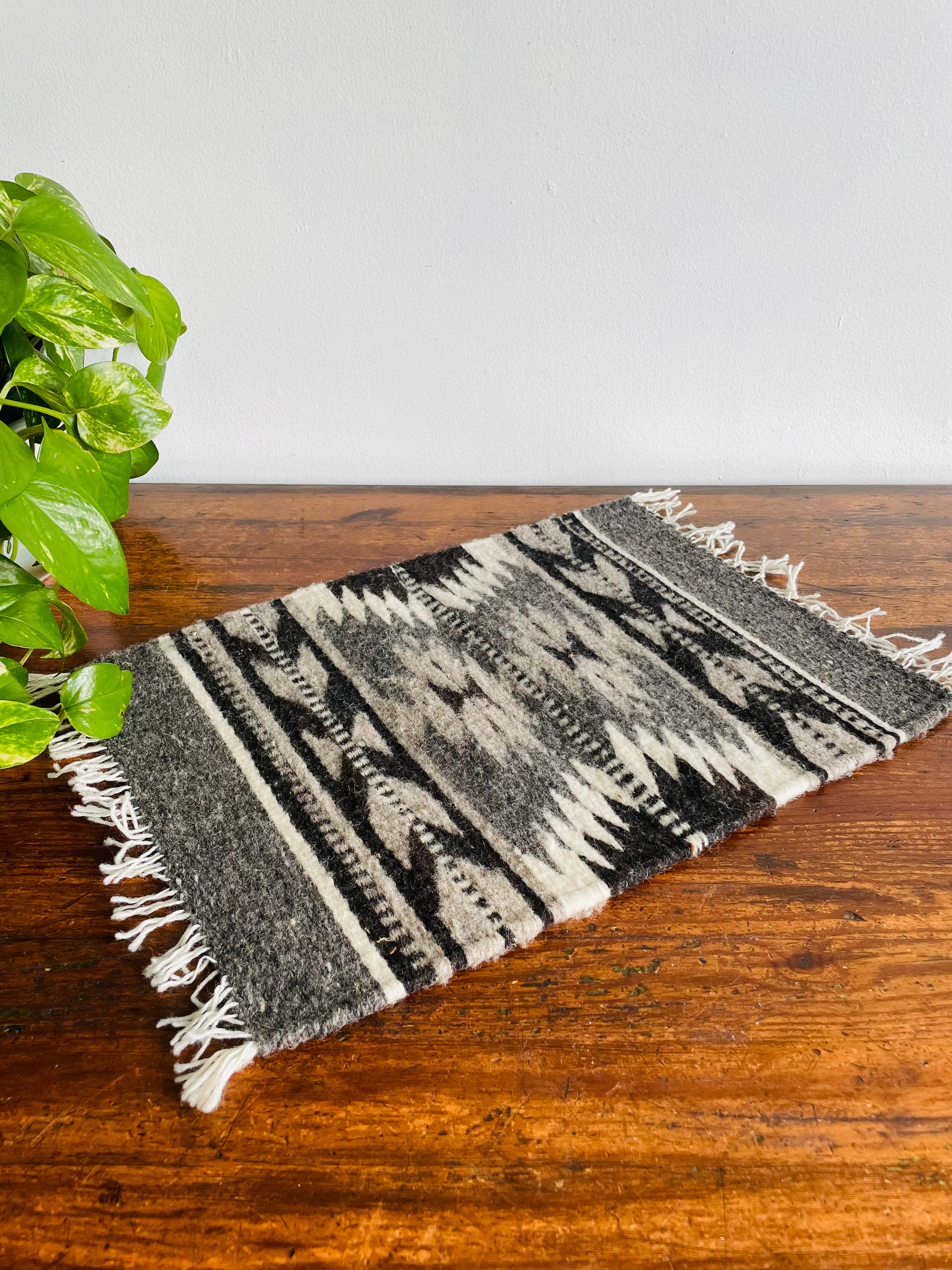 Mexican Woven Wool Placemat Mini Runner or Trivet Textile with Fringe