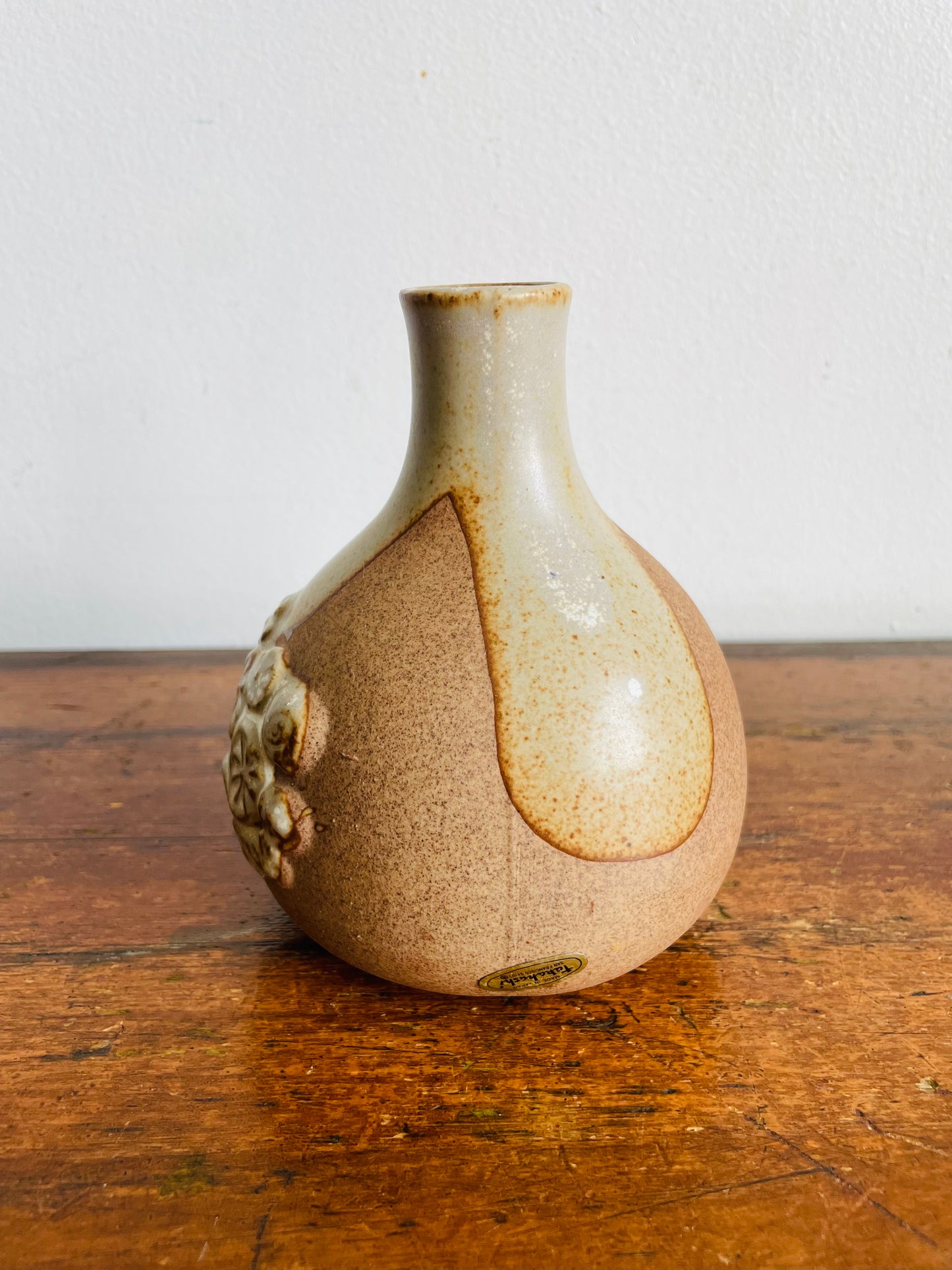 Vintage Takahashi Pottery Vase with Beautiful Natural Spiral Shell Pattern - Crafted in Japan & Distributed by Amram's Toronto, Canada