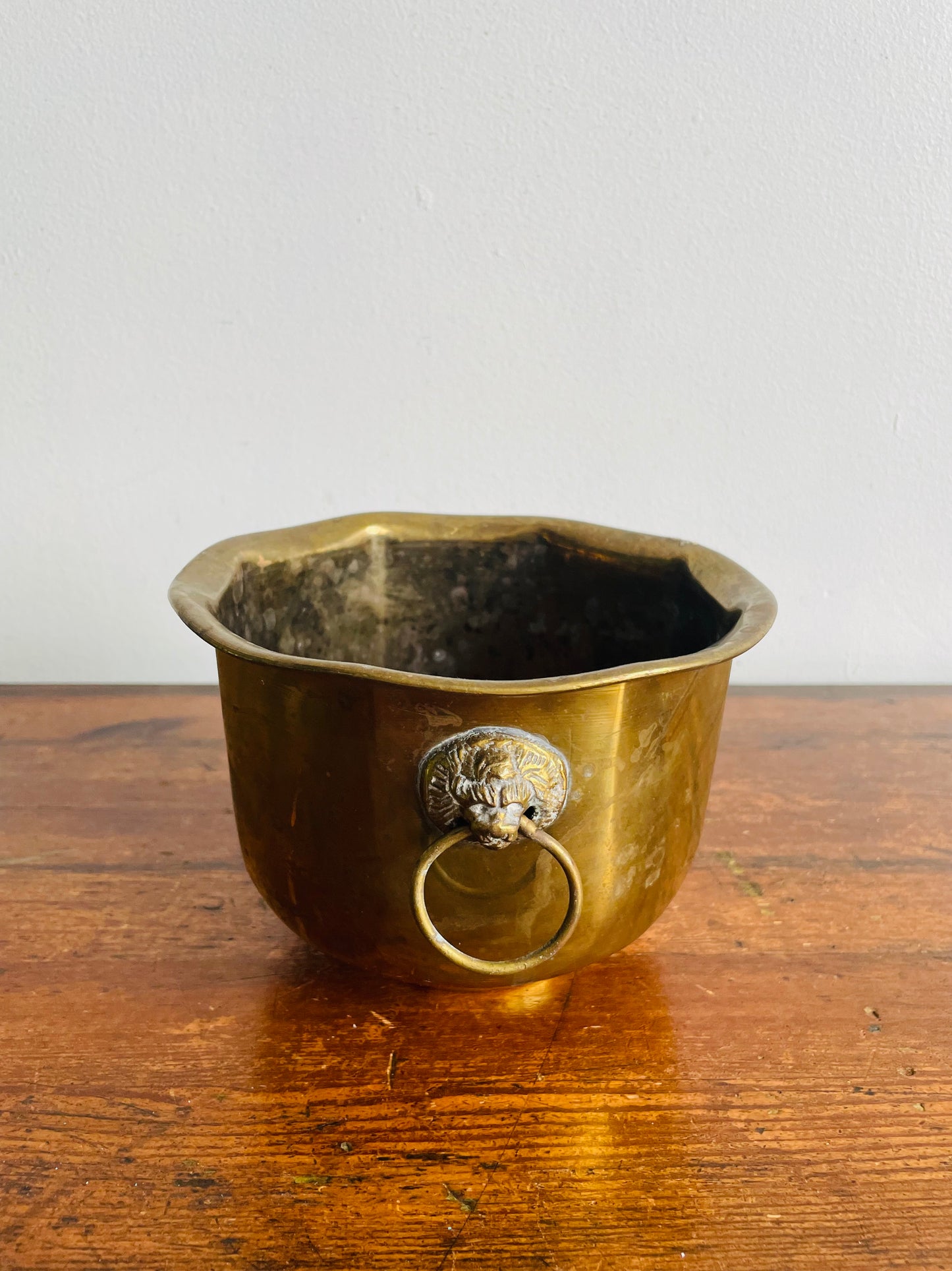 Brass Planter Pot with Lion Head Handles - Made in India