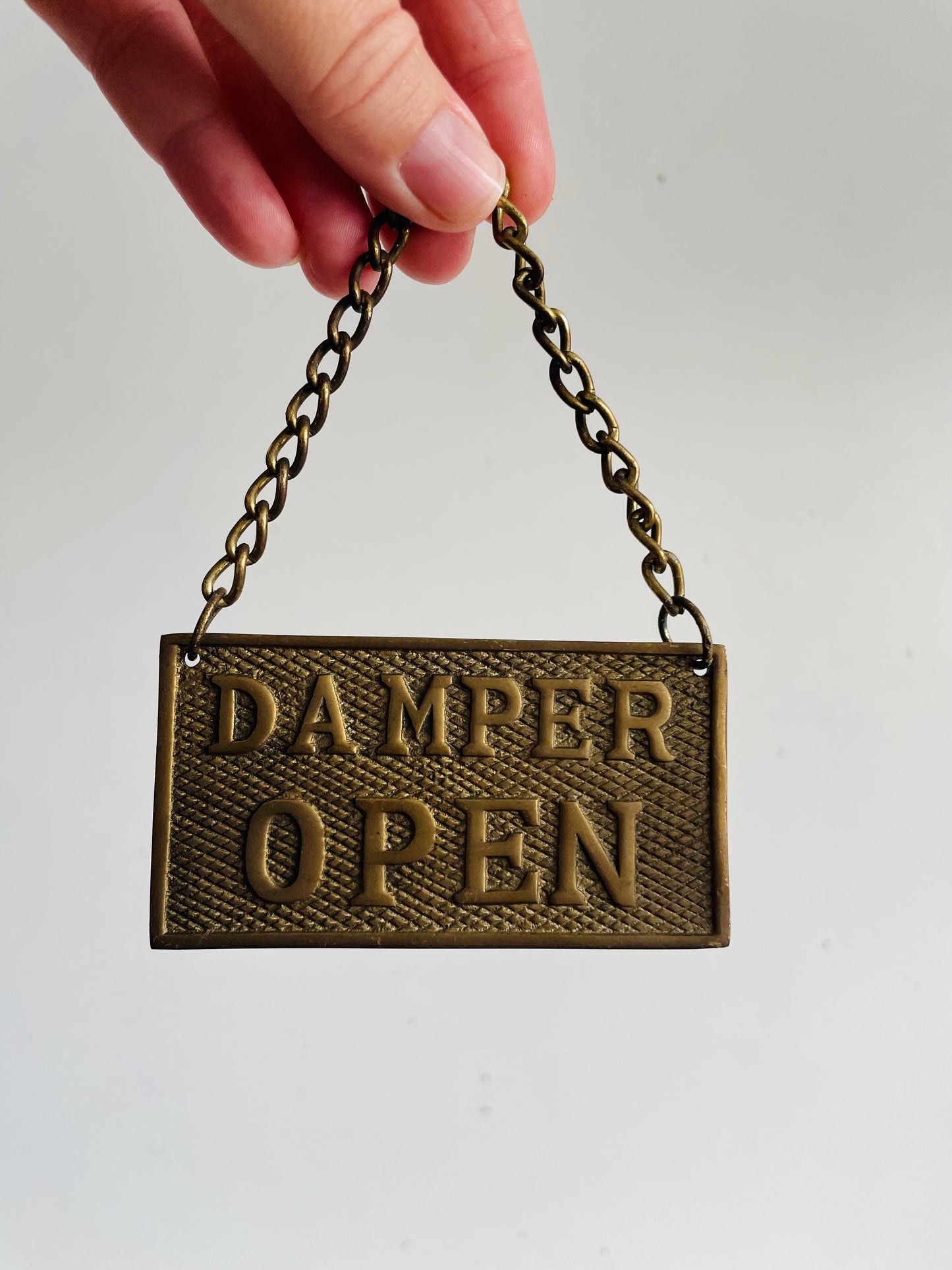 Vintage Solid Brass Damper Open / Damper Close Sign with Chain to Hang