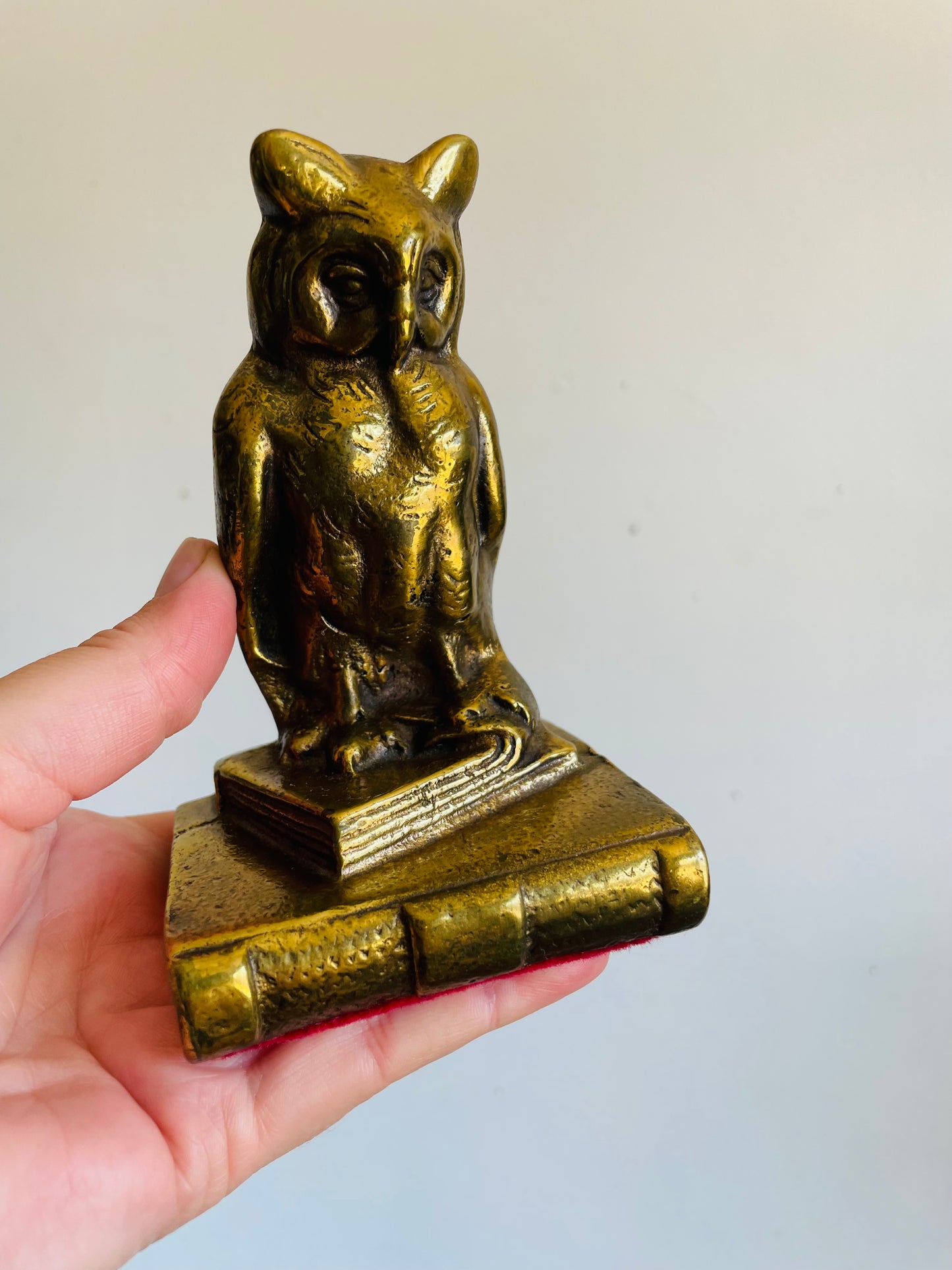 Vintage Solid & Heavy Brass Wise Owls on Stack of Books Bookends - Set of 2