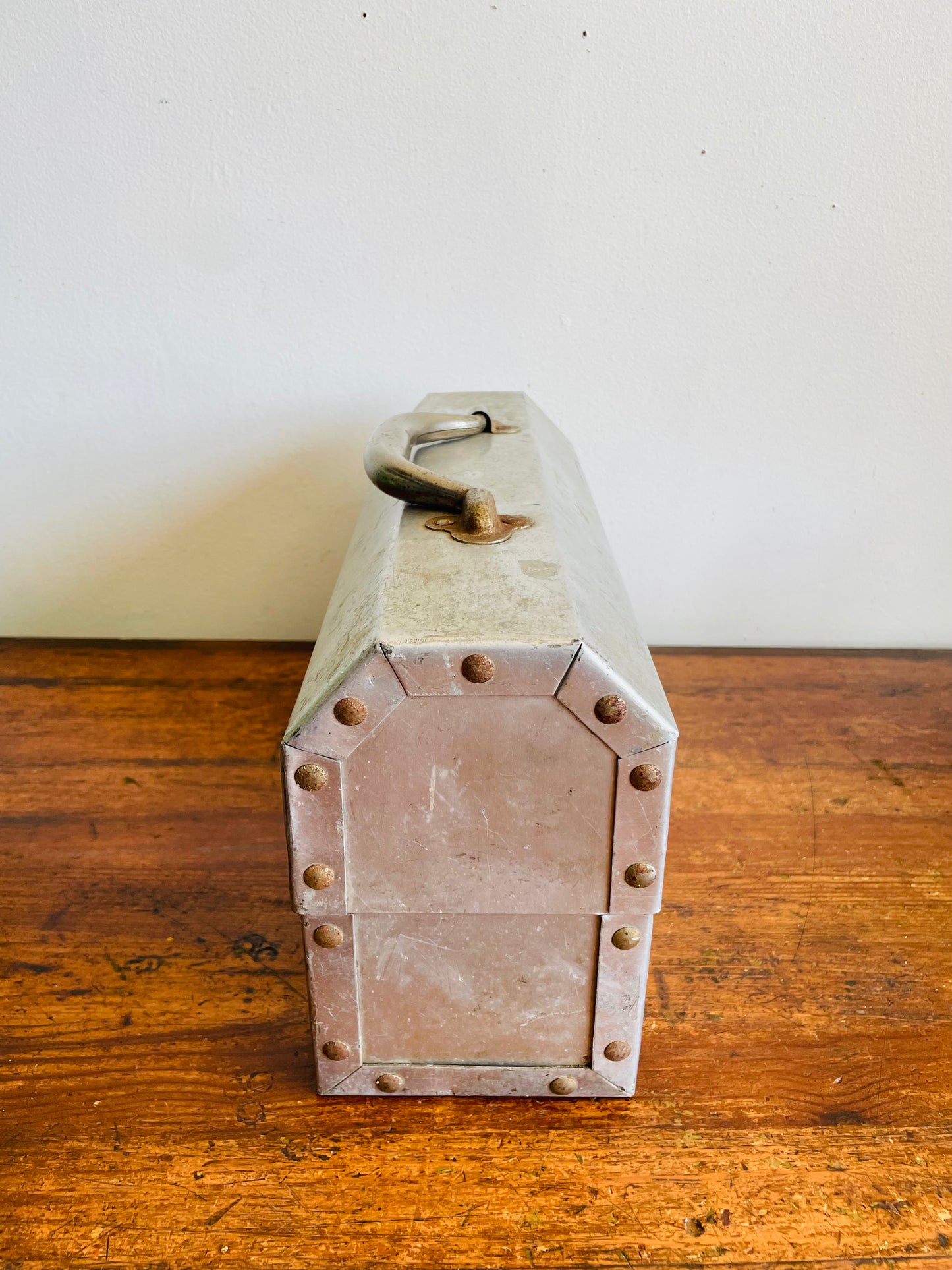 Vintage L. May Mfg Aluminium Metal Silver Miner's Pail / Construction Lunchbox - Made in Sudbury, Ontario