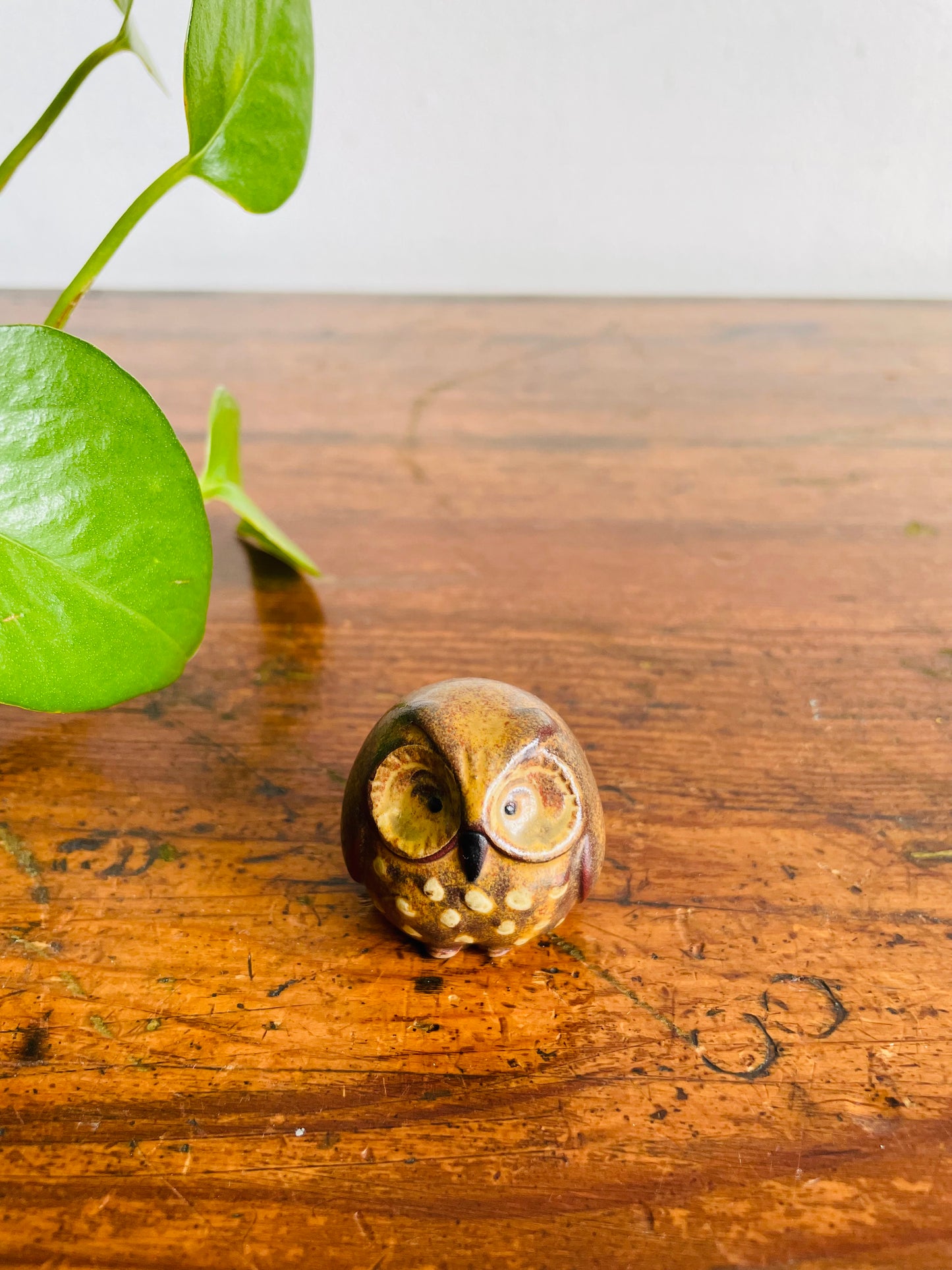 Vintage Teeny Tiny Absolutely Adorable Round Pottery Owl Miniature Figurine