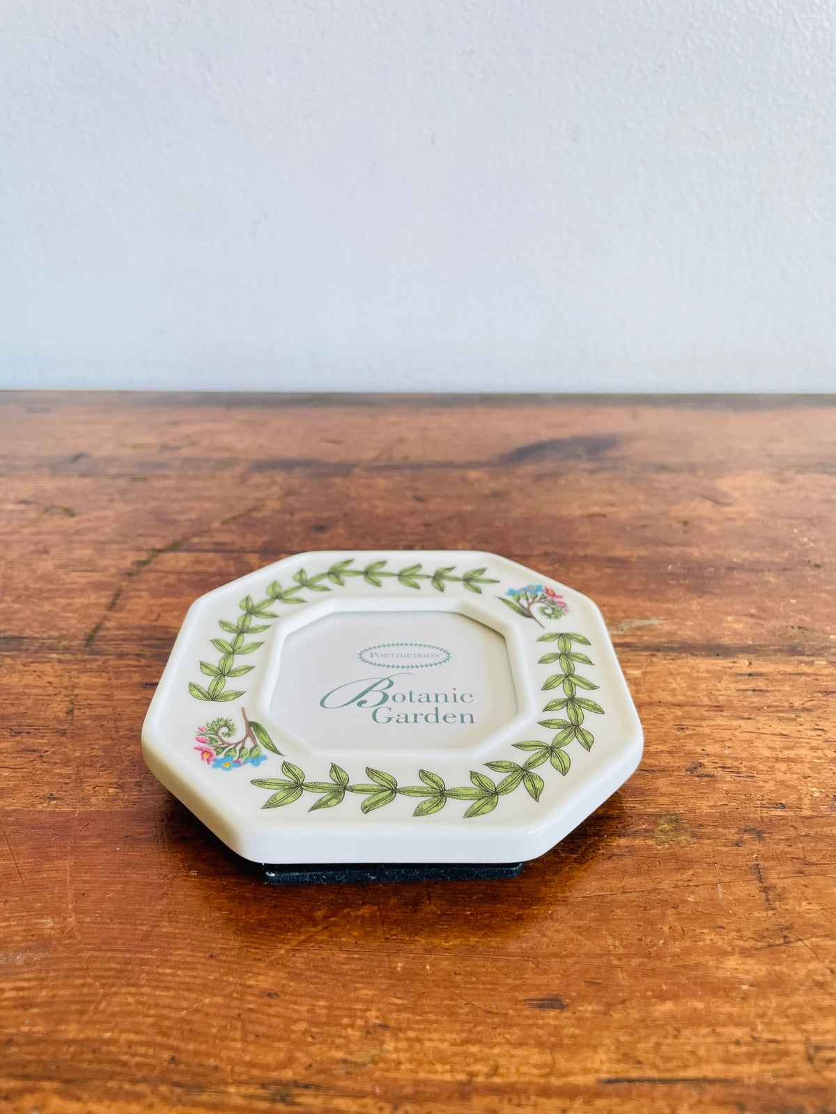 Vintage Portmeirion Botanic Garden Octagon-Shaped Miniature Picture Frame with Easel Back & Flower & Leaf Design - 2" x 2" Photo Size