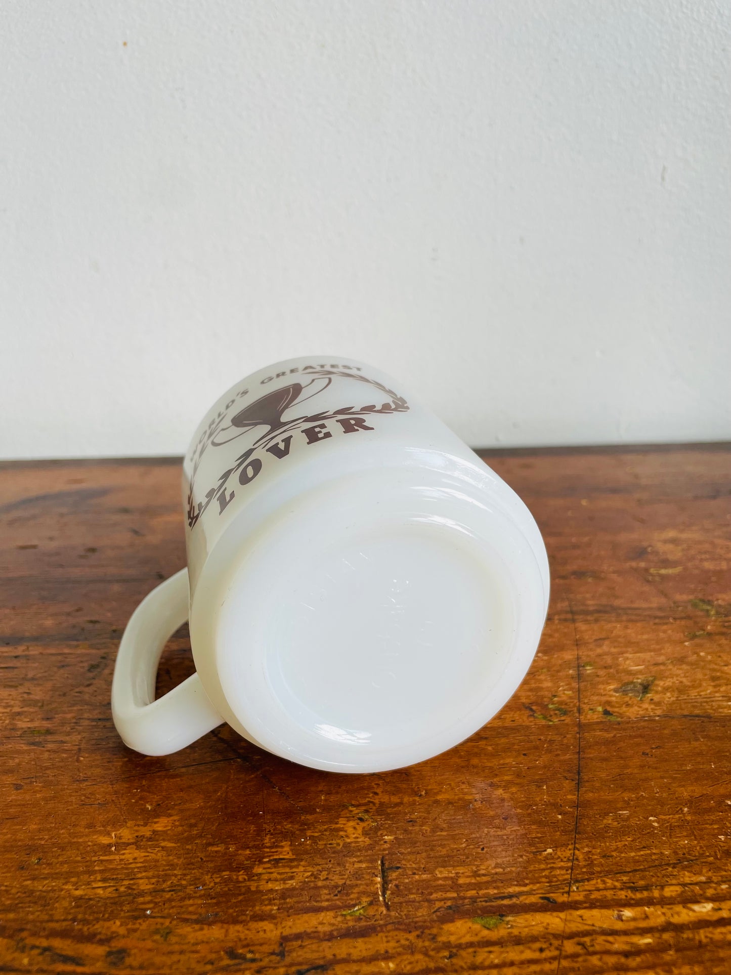 Vintage 1979 World's Greatest Lover Glasbake Milk Glass Mug