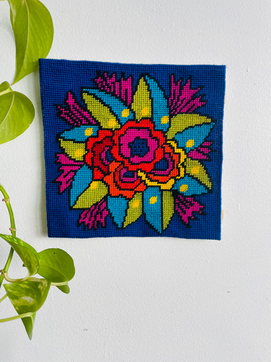 Bright & Groovy Flower Bouquet Embroidery Panel - Ready for Framing!