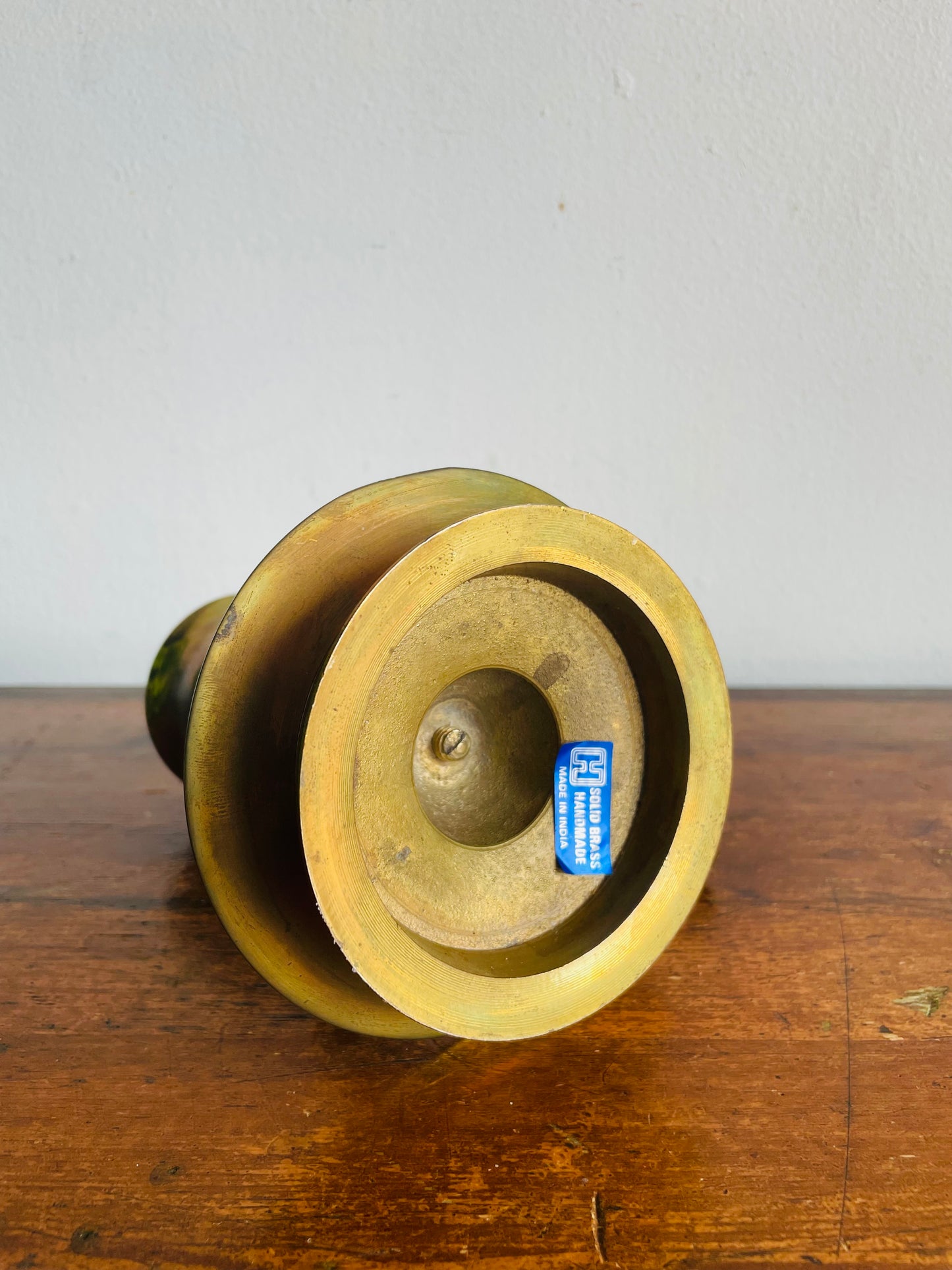 Vintage H Solid Brass Handmade Chamberstick Candle Holder with Spike - Can Hold Thicker Tapers - Made in India