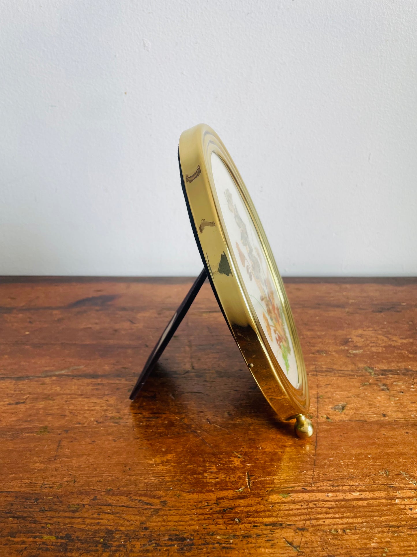 Vintage Dried & Pressed Canadian Wildflowers in Oval Brass Footed Frame from Kawartha Lakes Area, Ontario - Can Hang or Stand - Rene Crafts