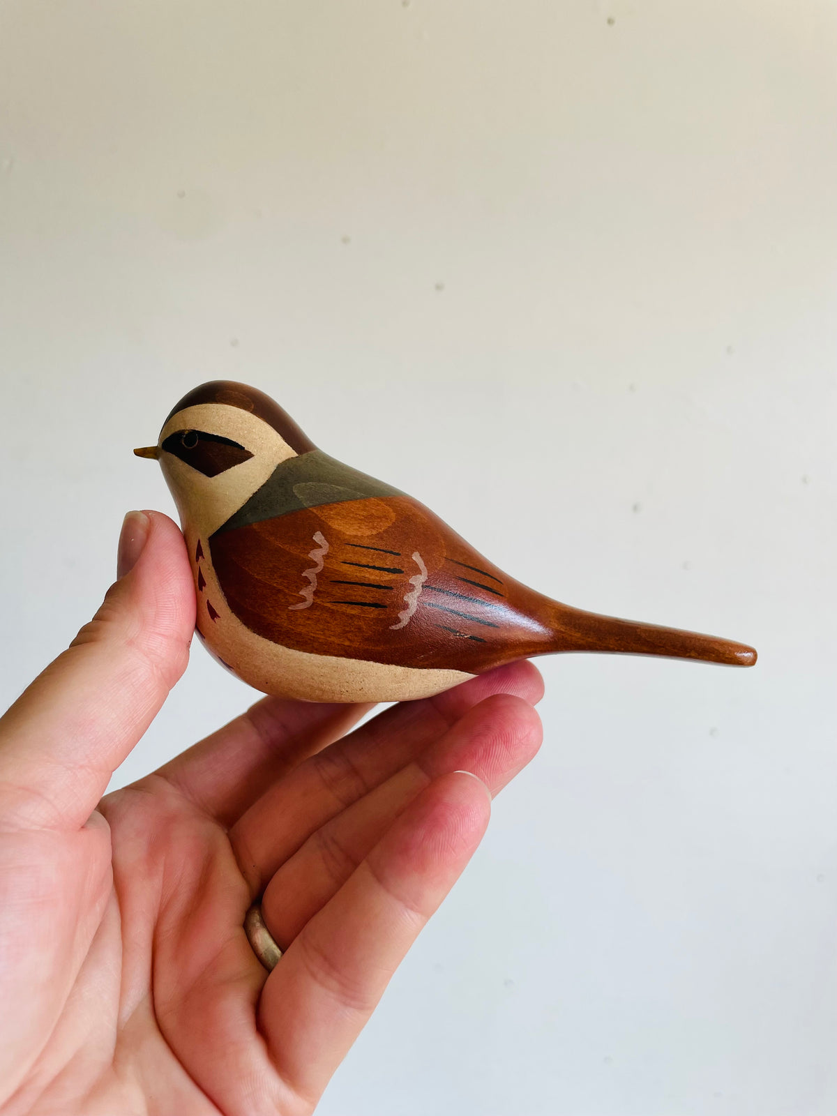 Vintage 1992 Hand-Painted Wood Fox Sparrow Bird - Artist Signed - Jim Harkness - Stayner, Ontario