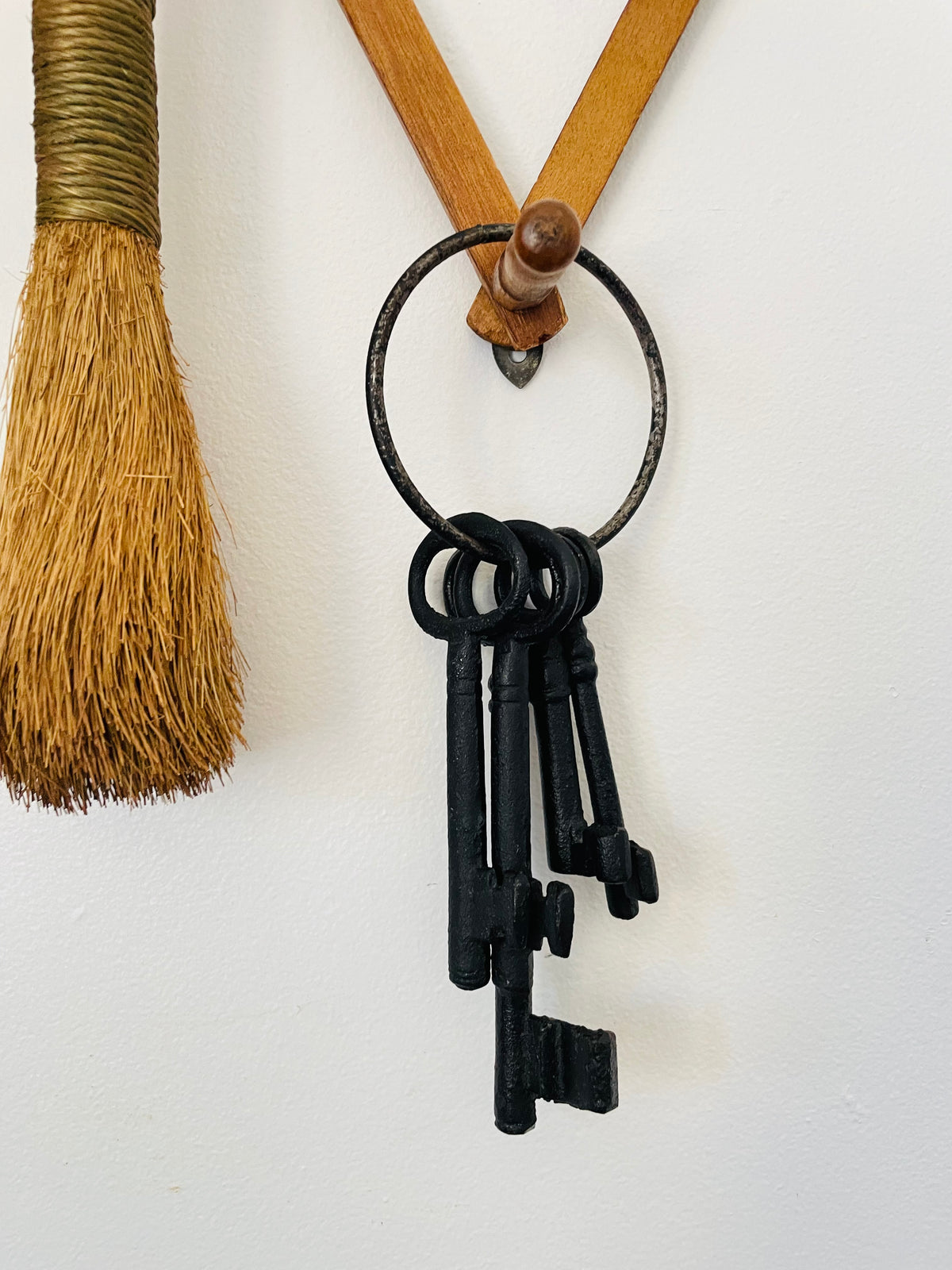 Vintage Black Cast Iron Oversized Ring of Five Skeleton Keys