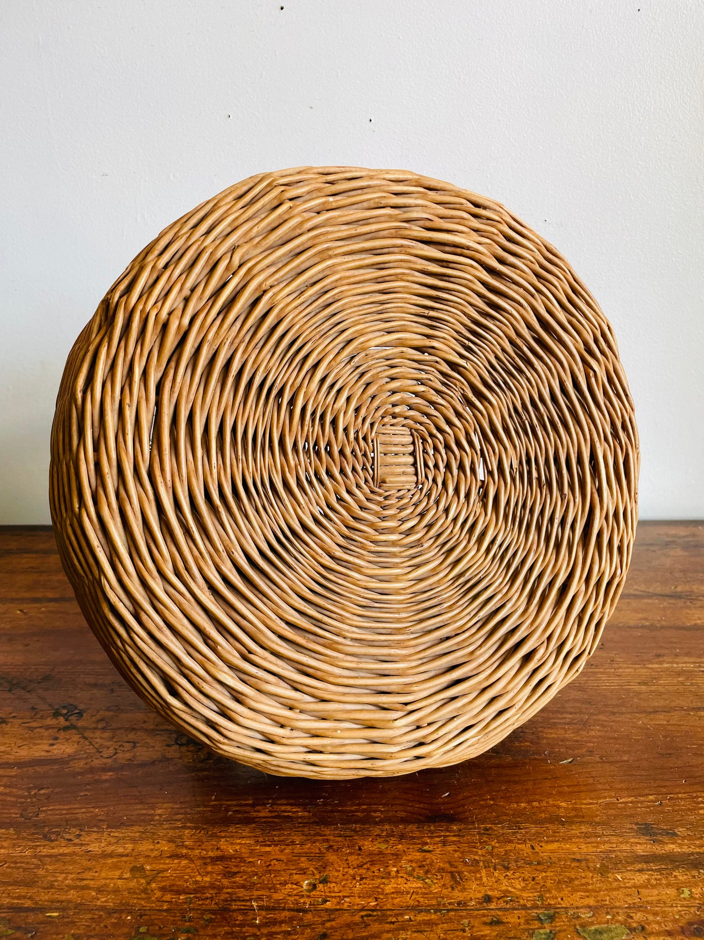 Vintage Mid-Century Modern Tony Paul Attributed Style Wood & Wicker Footrest Stool or Small Side Table with Tripod Spindle Legs