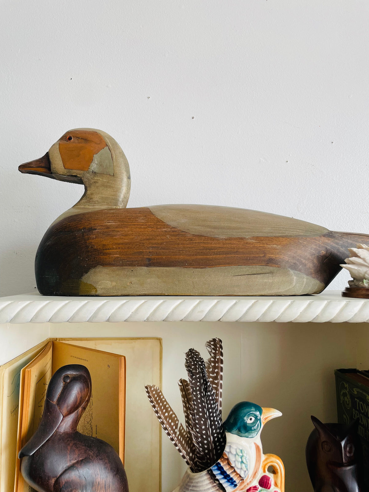 Vintage 1983 Hand-Carved & Painted Wood Duck Decoy Statue - Signed Ron Finbow