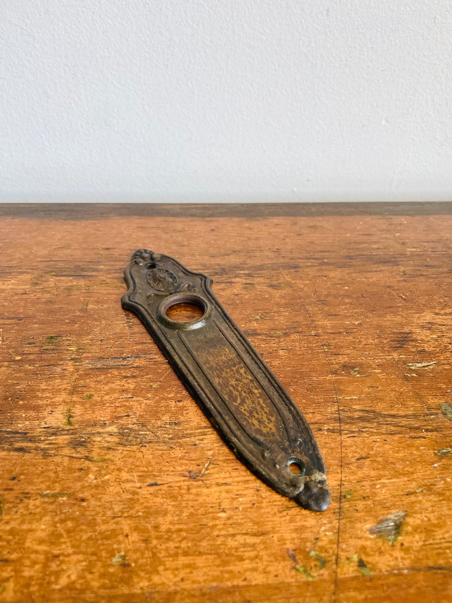 Antique Early 1900s "Landsdowne" Metal Escutcheon Doorplate by Sargent with Darker Patina - Architectural Salvage - As Found