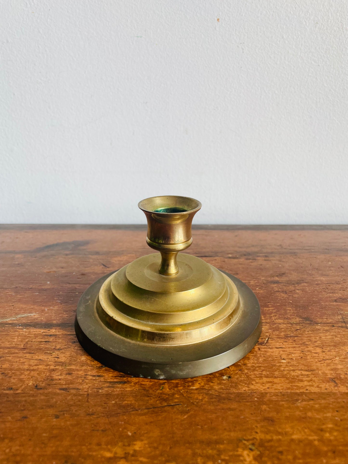 Vintage H Solid Brass Handmade Candle Holder with Round Graduated Stacked Base - Made in India