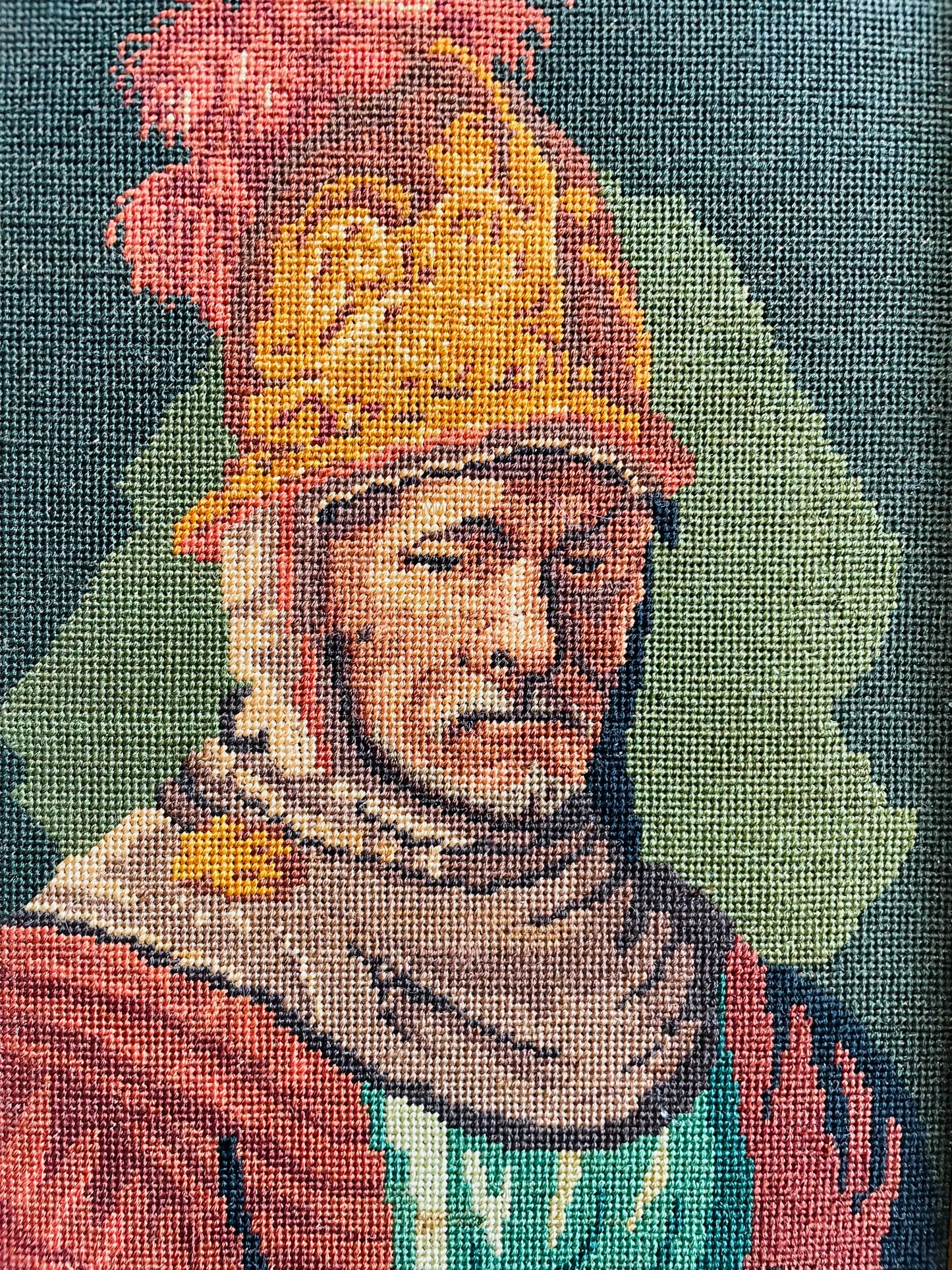 Vintage "The Man With The Golden Helmet" by Rembrandt Needlepoint Embroidery Picture