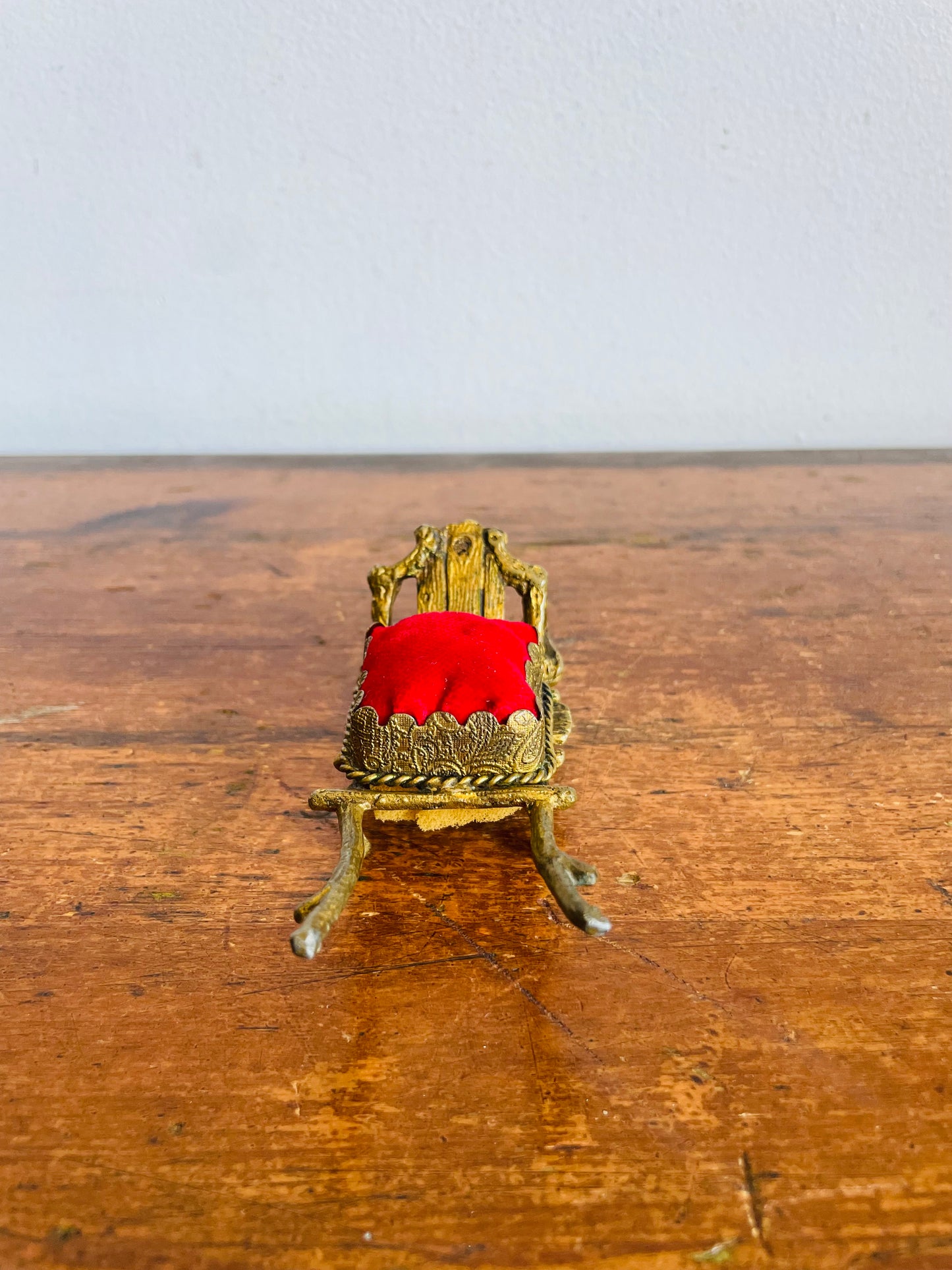 Vintage Miniature Brass Wheelbarrow Pin Cushion