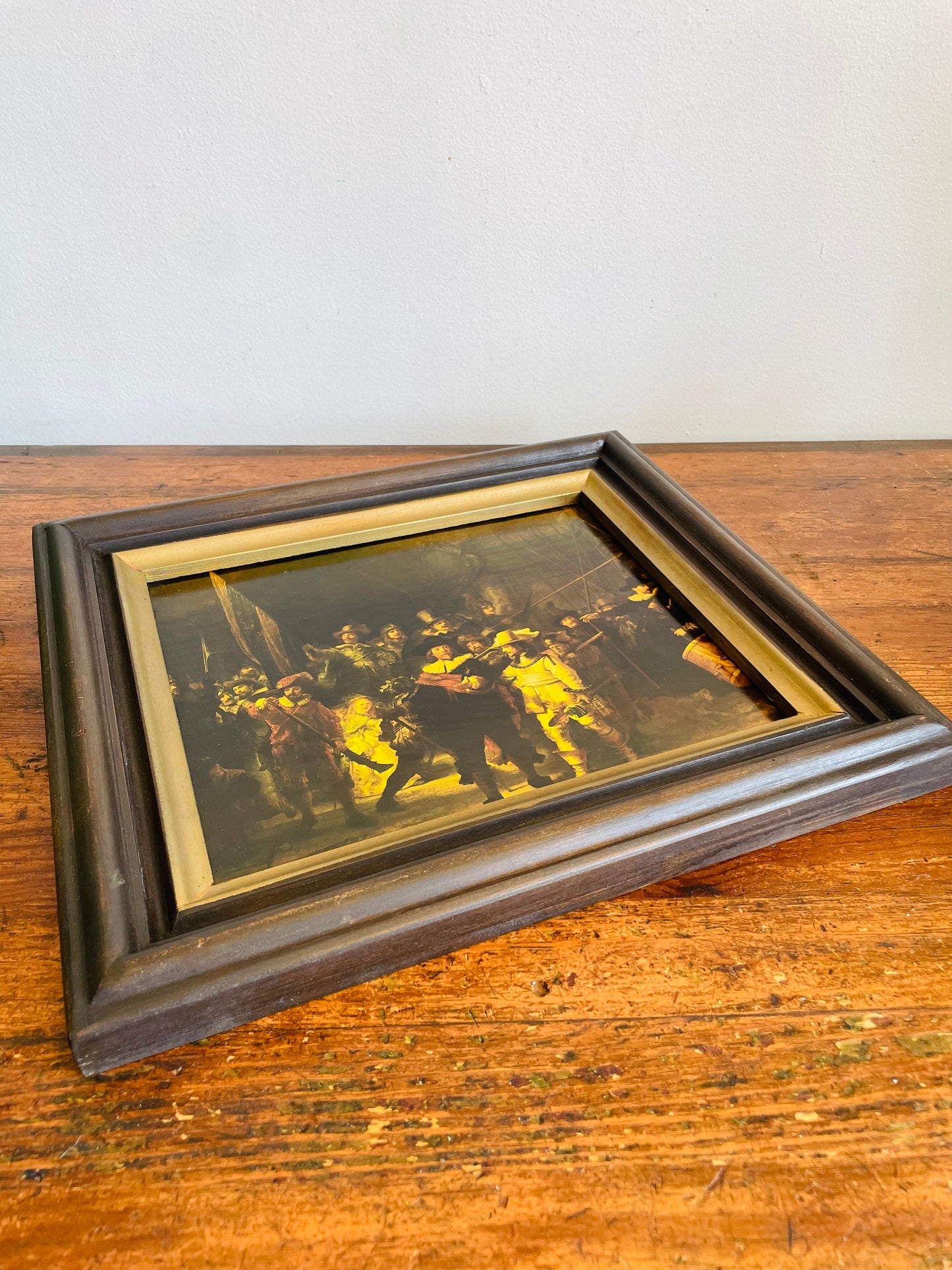 Vintage Framed Reproduction Print Picture - The Night Watch by Dutch Artist Rembrandt van Rijn - Rijksmuseum Amsterdam