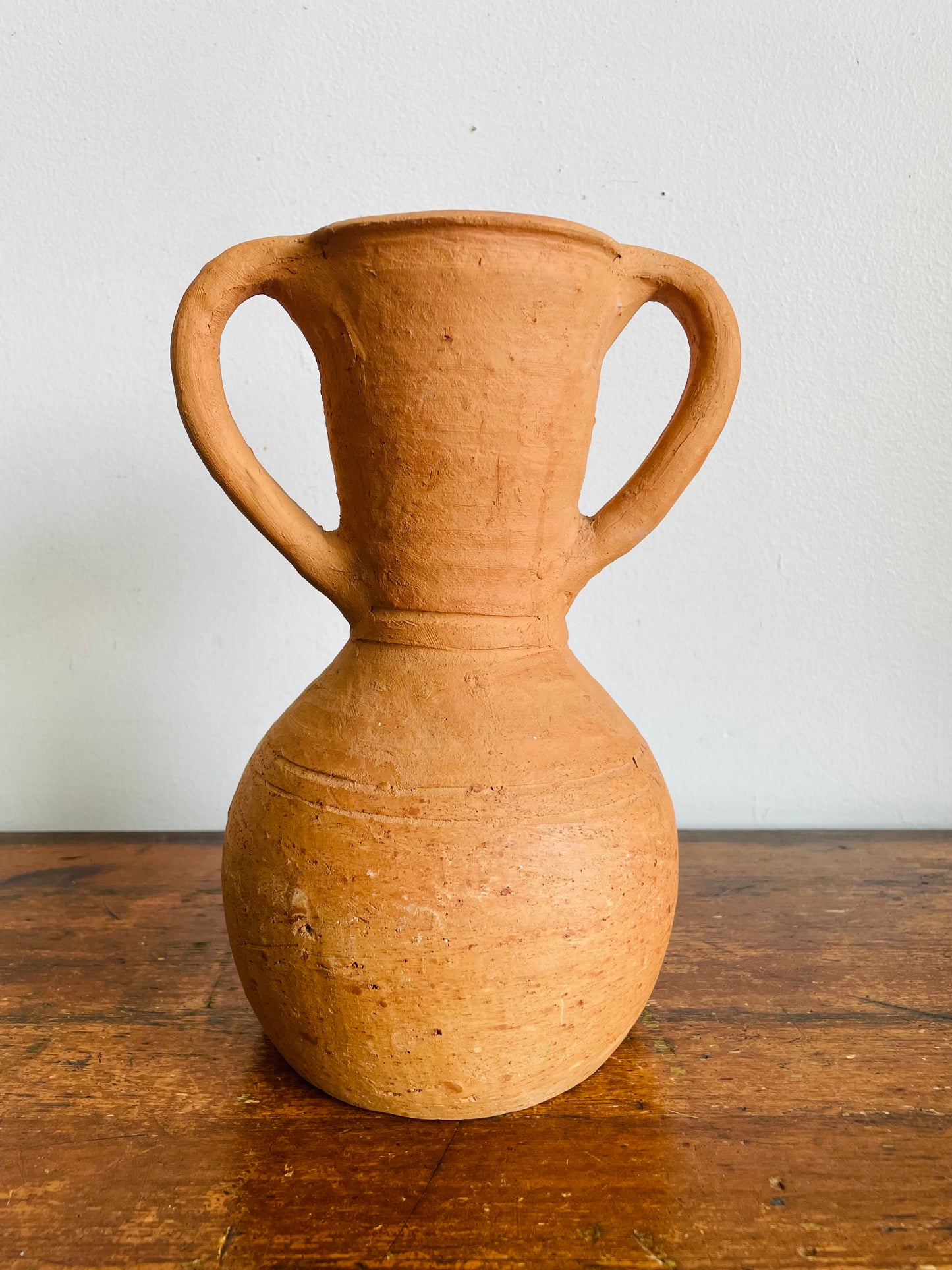 Vintage Rustic Earthenware Terracotta Clay Pitcher Jug Amphora Vase with Two Handles