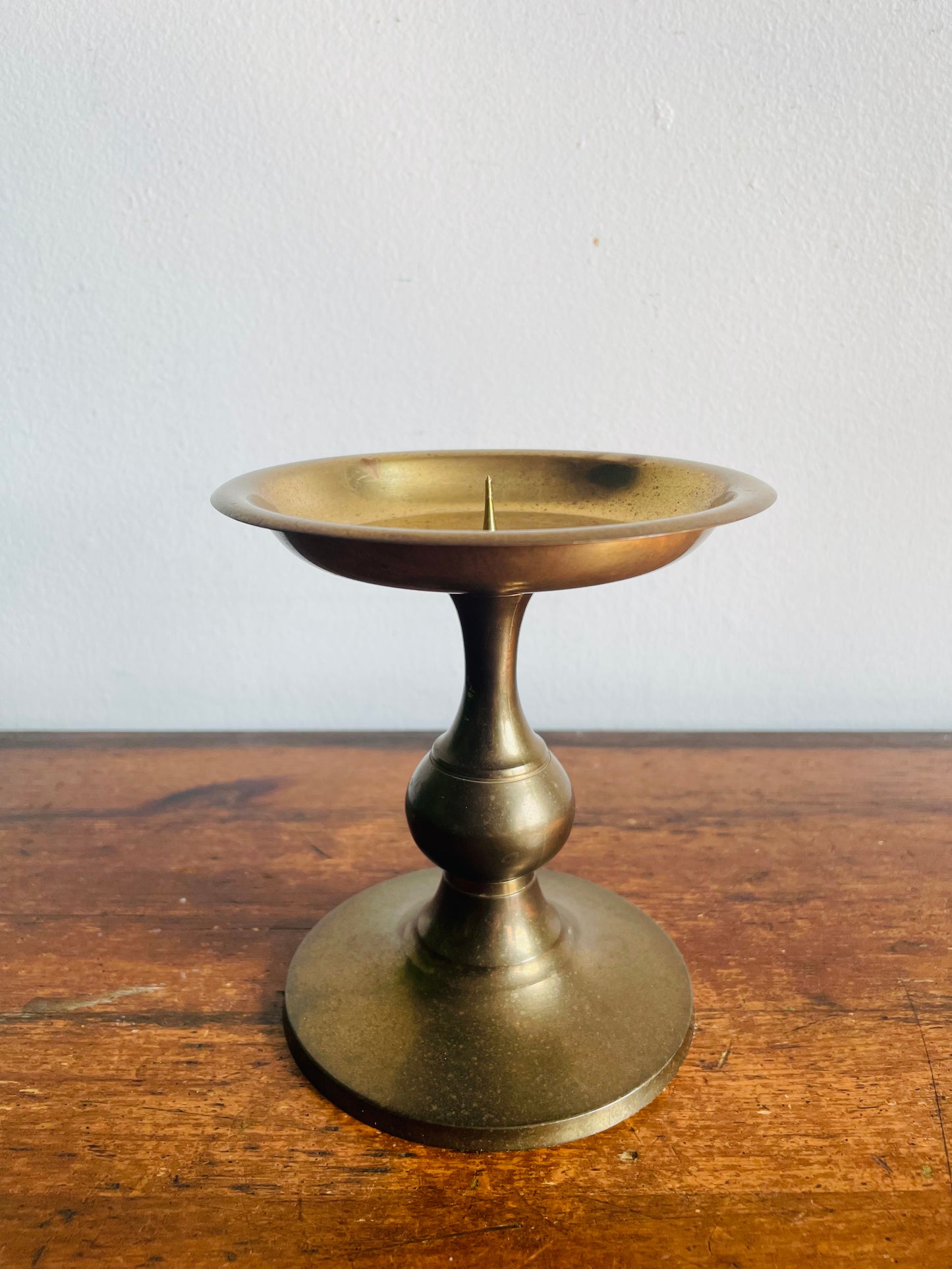 Vintage RIH Solid Brass 5" Pillar Candle Holder with Spike - Made in India