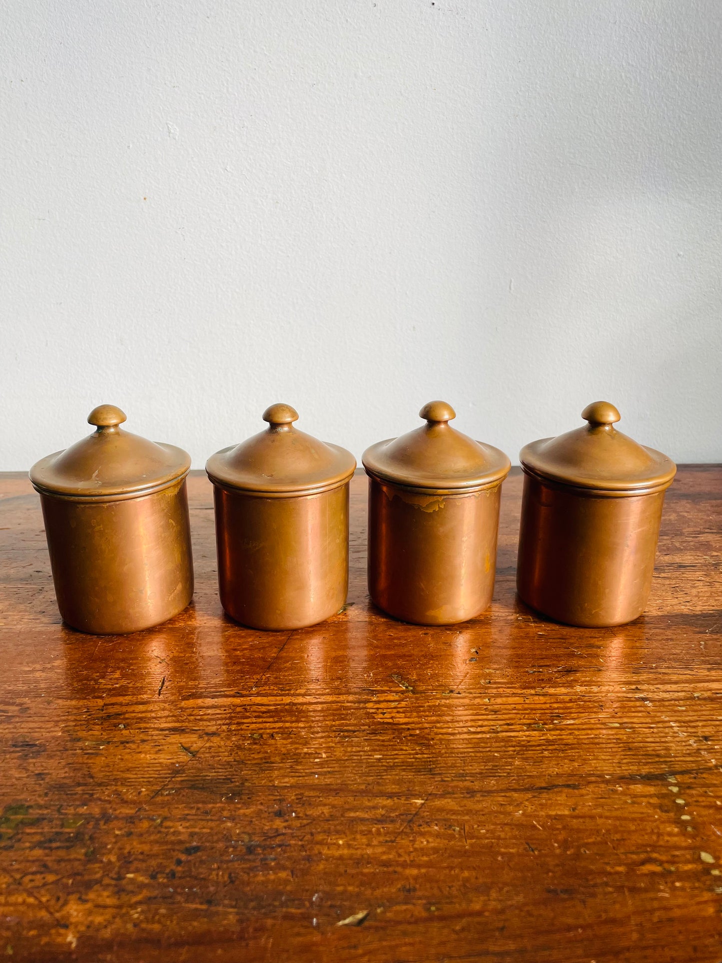 Vintage Collection of Douro B & M Mini Copper Canister Jars with Knob Handle Lids - Set of 4 - Made in Portugal